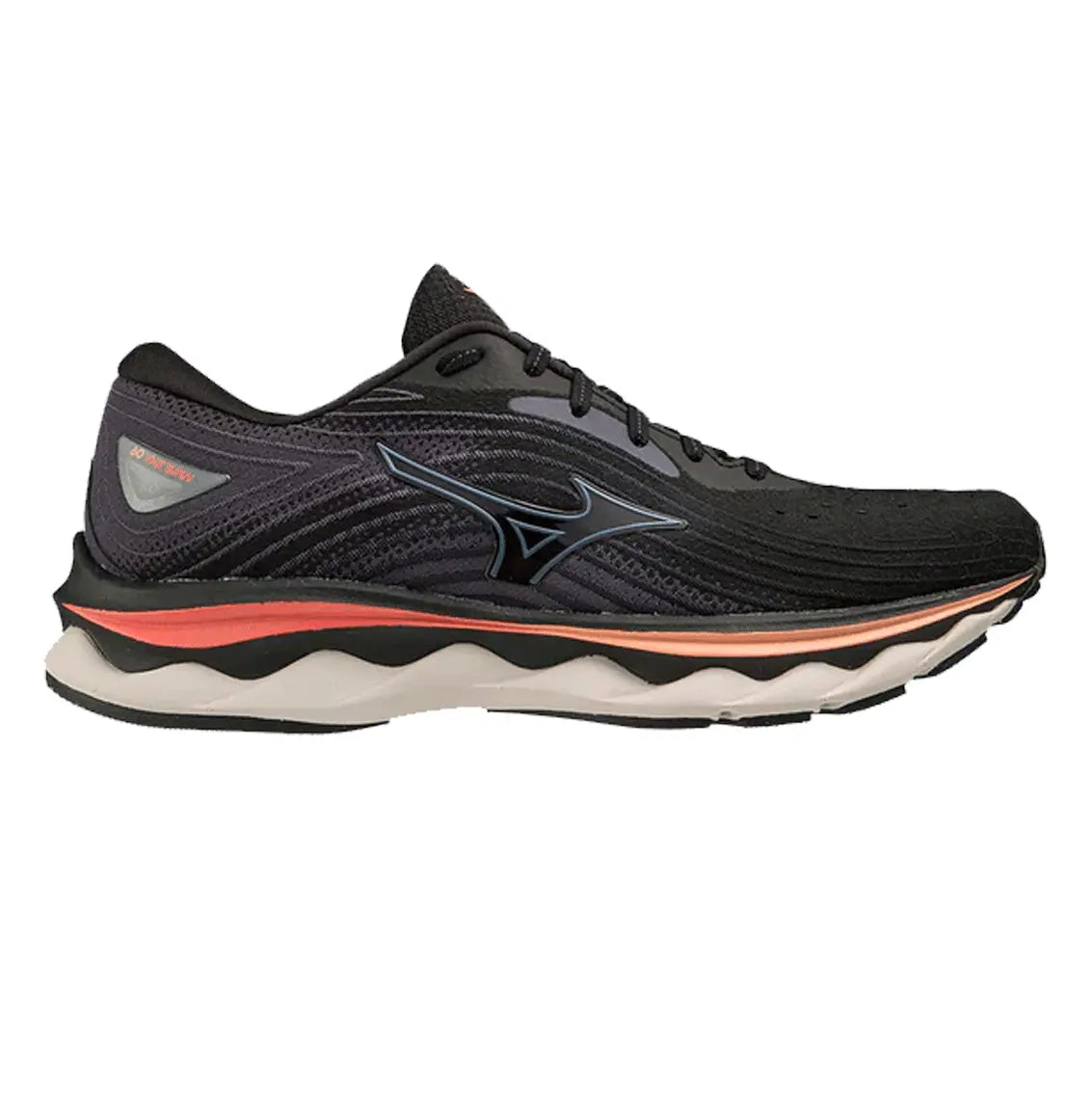 Mizuno Wave Sky 6 Women's Running Shoes - Black/Quicksilver/Hot Coral | Lightweight Cushioned Sneakers for Road Running, Jogging & Gym Workouts