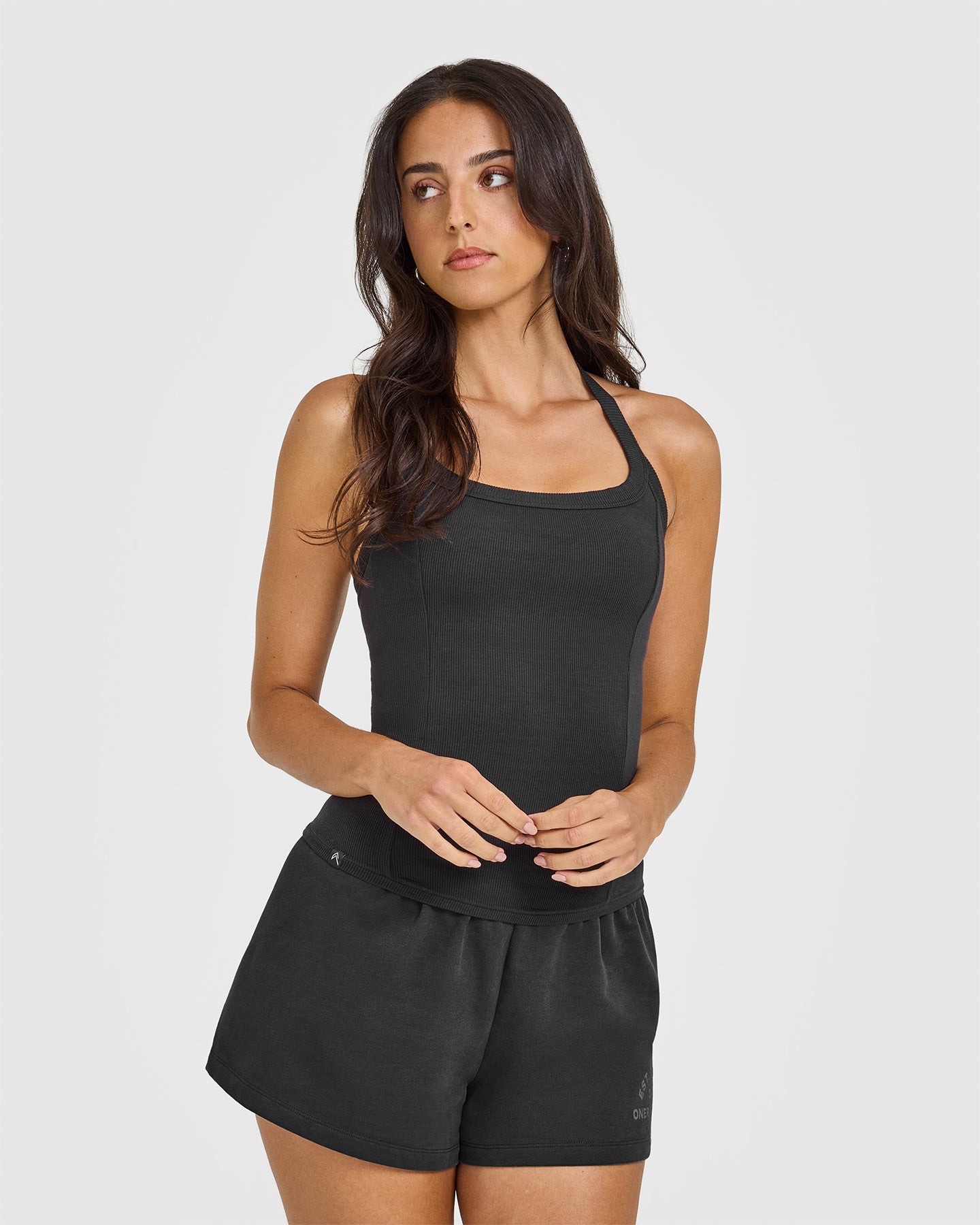 Mellow™ Rib Halter Neck Vest with Built-in Bra Shelf - Soft Black | Women's Fashion Top for Summer, Beach, Yoga & Casual Wear