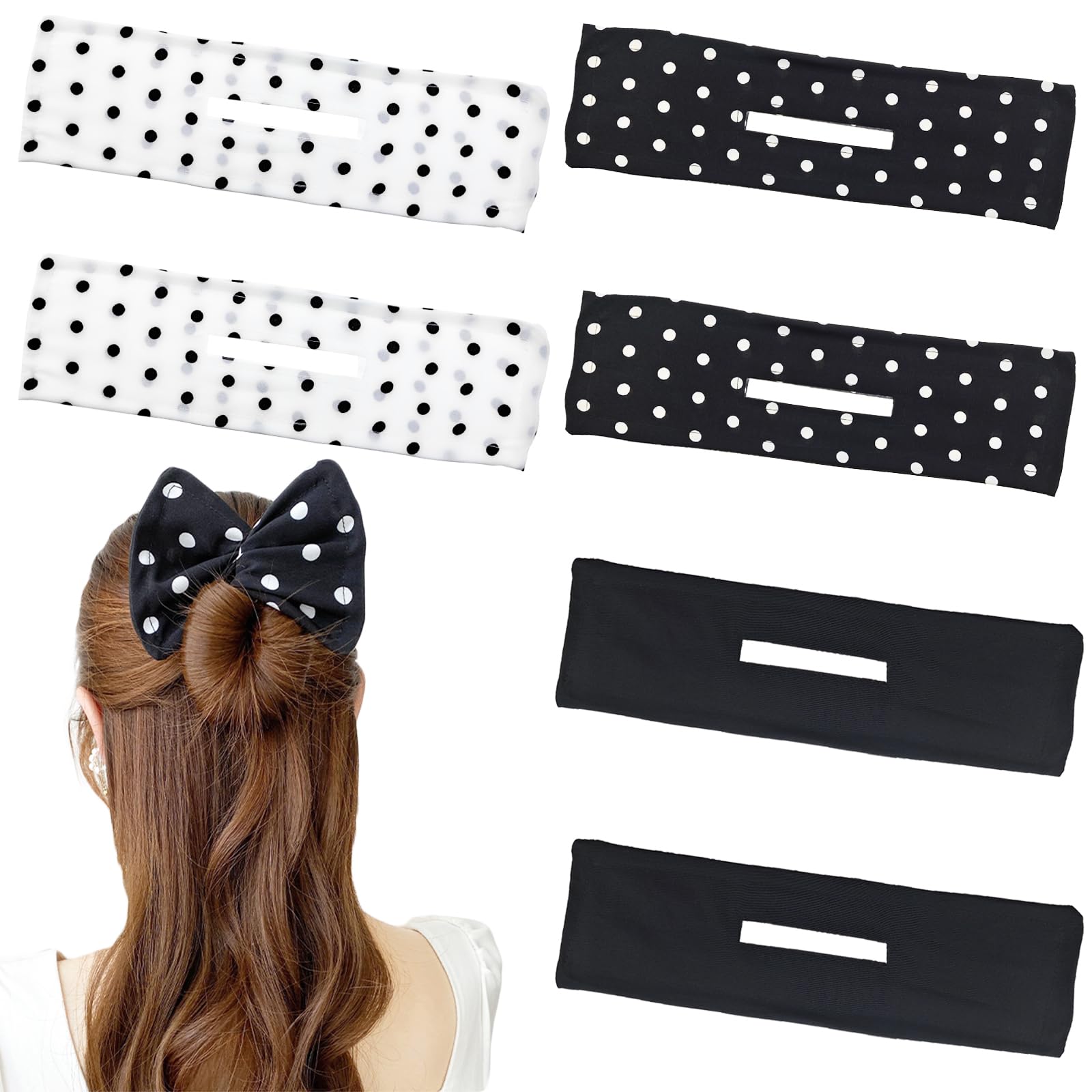 6 Pack Hair Donut Makers & French Twist Bun Set - Flexible Hair Styling Tools for Women with Polka Dot Design | Perfect for Updos, Curls & Everyday Hairstyles at Home or Parties