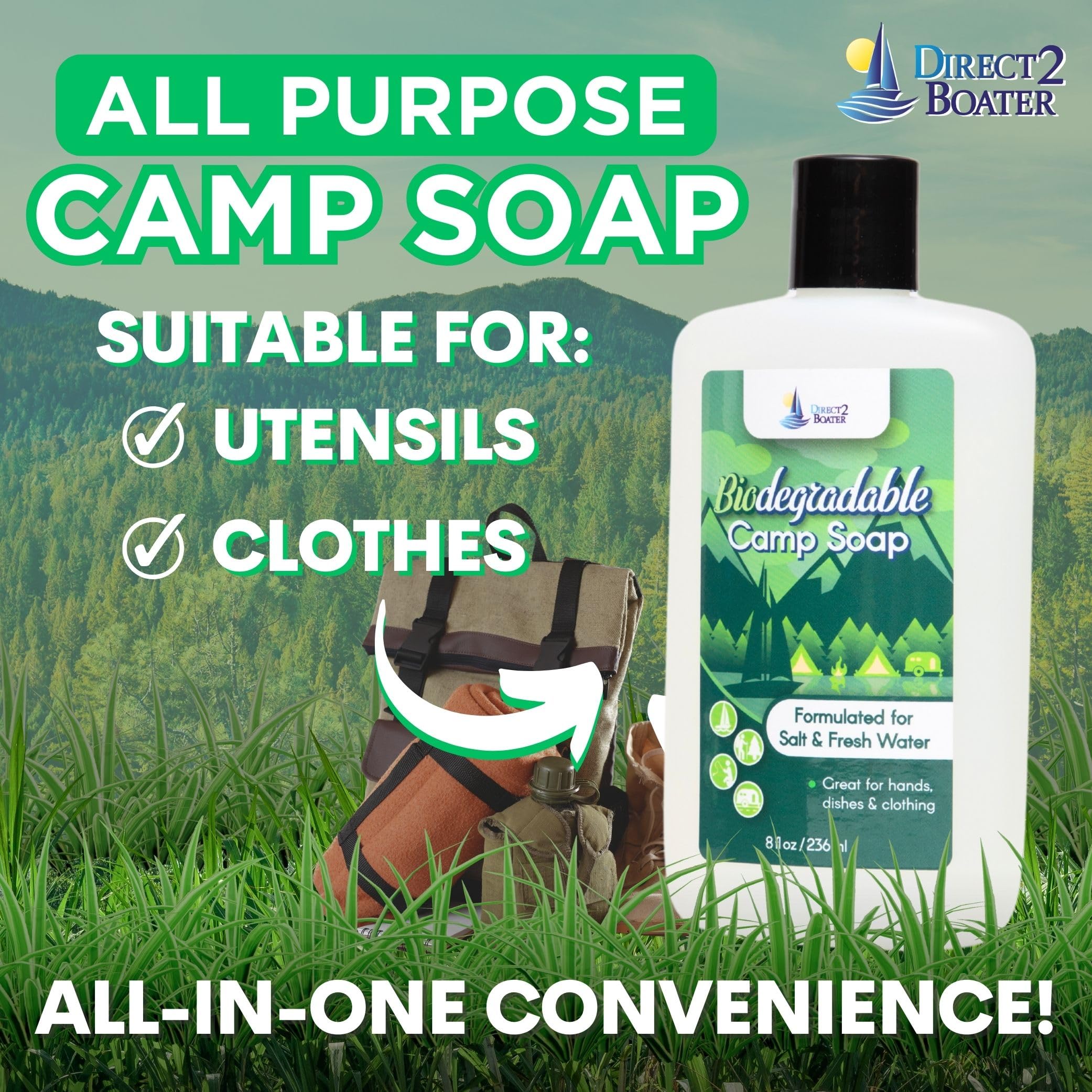 **Eco-Friendly Biodegradable Camping Soap - 8oz Unscented, Dye-Free All-Purpose Soap for Hiking, Backpacking & RV Trips - Gentle Hand & Body Wash for Outdoor Adventures**    *(Perfect for Camping, Backpacking, RV Travel, and Off-Grid Hygiene!)*
