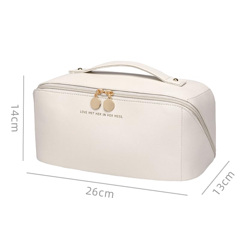 Waterproof PU Leather Travel Makeup Bag - Large Capacity Cosmetic Organizer for Women with Dividers & Handle | Perfect for Vacation, Gym & Daily Essentials Storage
