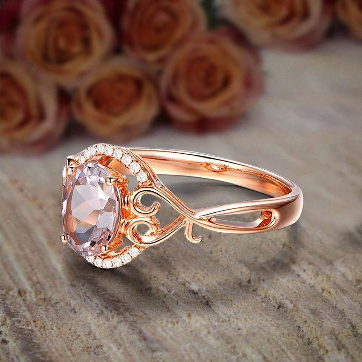 1.25 Carat Oval Cut Morganite & Diamond Engagement Ring - 18k Gold Plated Wedding Band for Women - Perfect for Proposals, Anniversaries & Bridal Jewelry