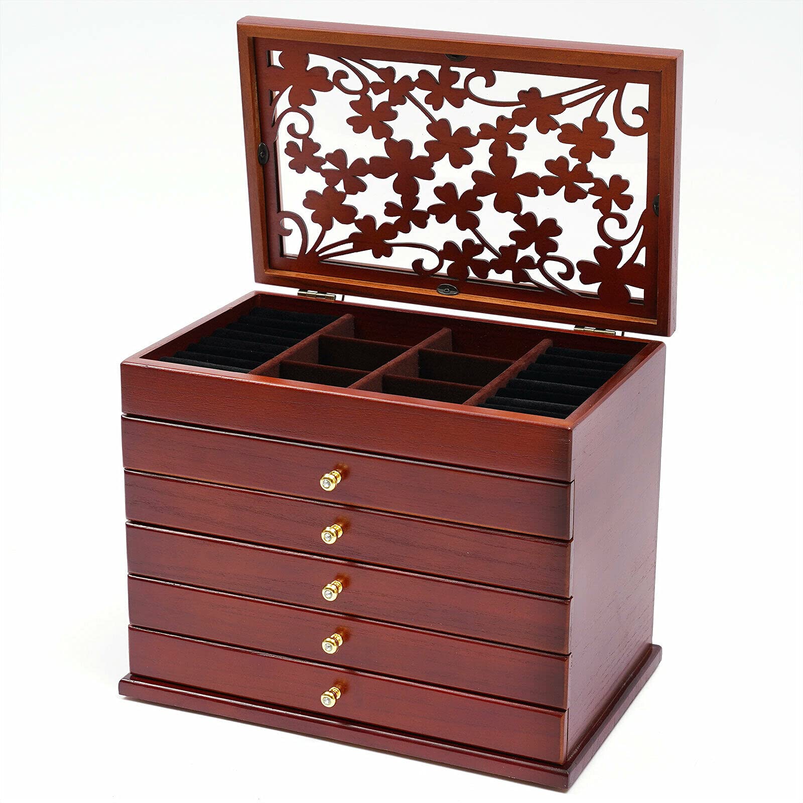 TFCFL 6-Layer Wooden Jewelry Box Organizer for Women - Elegant Storage for Rings, Watches, Necklaces & Accessories (Brown) | Perfect for Bedroom Vanity, Travel & Gift Giving