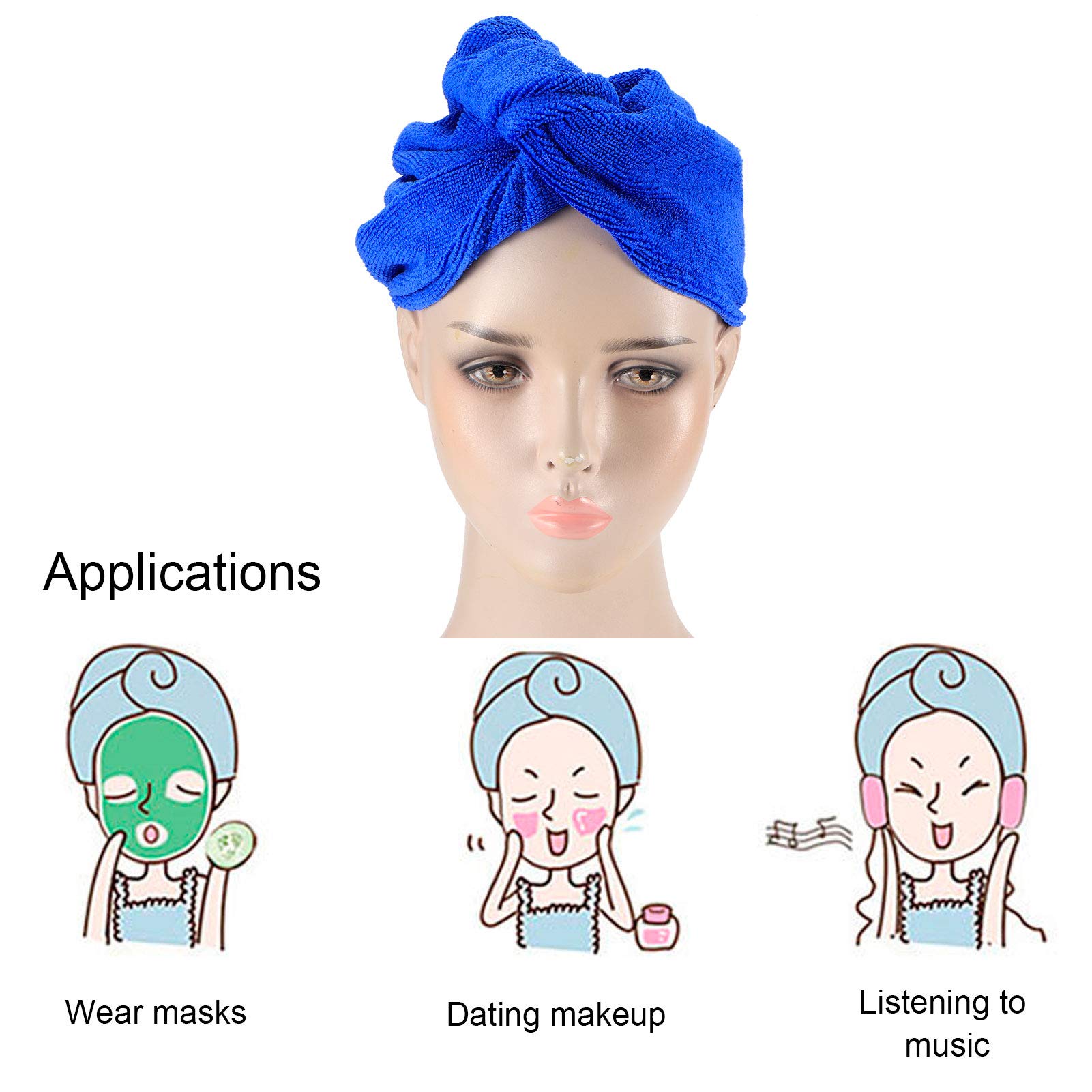 5-Pack Microfiber Hair Drying Hat - Quick Dry Hair Towel Wrap for Women & Men, Soft & Absorbent Hair Turban in Sapphire Blue - Perfect for Gym, Travel, Swimming & Home Use