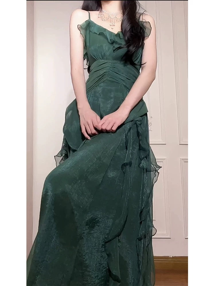Elegant Dark Green Chiffon Prom Dress A-Line Formal Gown for Birthday Party & Special Occasions - Style J6526