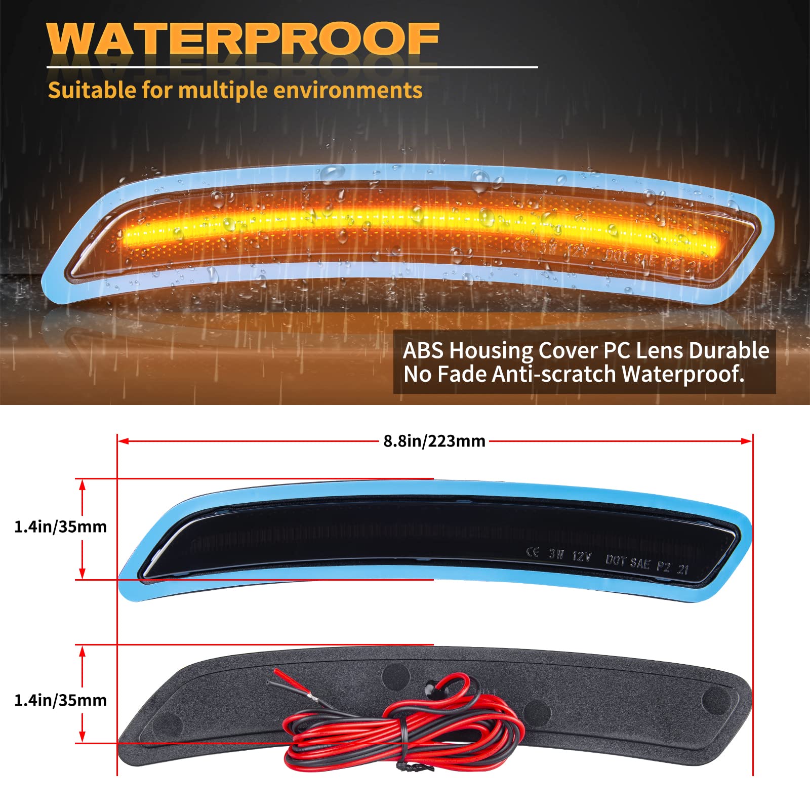 POPMOTORZ 72 SMD LED Front Fender Side Marker Lights - Amber Smoke Lens Replacement for Toyota Supra 2020 2021 Models - 2 Pack Daytime Running Lights & Parking Lamps - Perfect for Night Driving and Car Customization