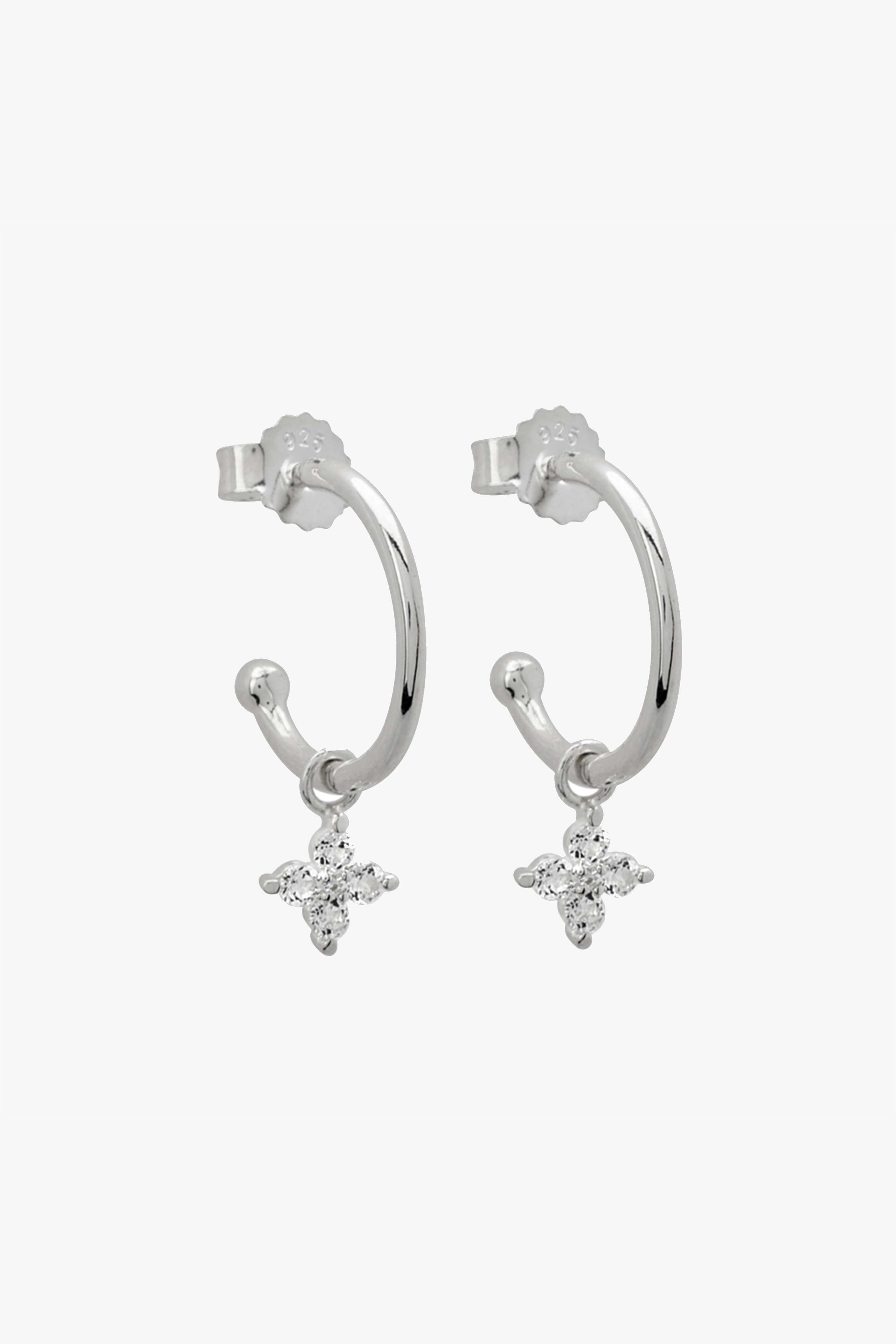 Clover Diamante Sterling Silver Hoop Earrings for Women - Elegant 925 Silver Jewelry for Everyday Wear, Parties & Gifts