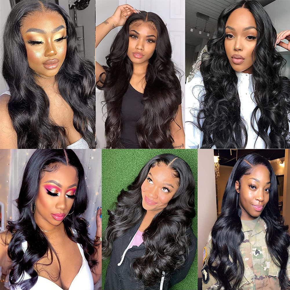 4x4 Middle Part Lace Front Wig - Brazilian Virgin Human Hair Body Wave Wig for Black Women (18inch, Natural Black) | Perfect for Daily Wear, Parties & Special Occasions
