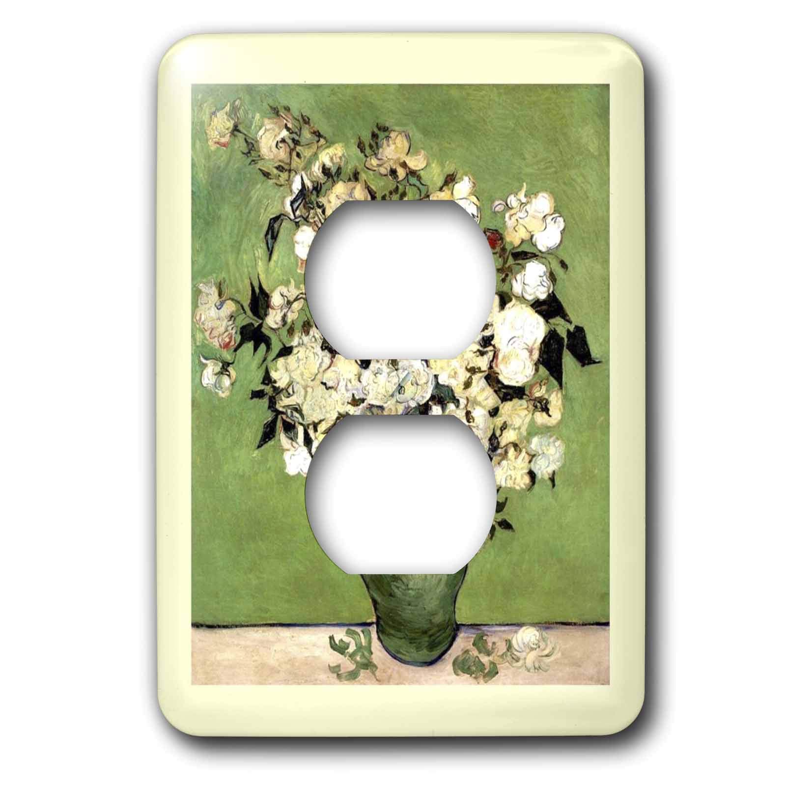 3D Rose Van Gogh's Vase of Roses Painting Outlet Cover - Green & Ivory Framed Wall Plate - Perfect for Home Decor, Kitchen, Bedroom & Office Art Display