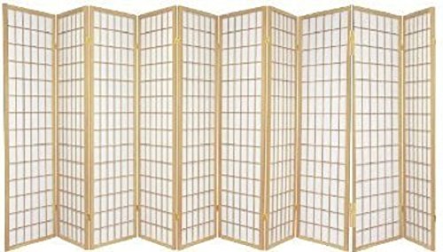 Natural Wood Shoji Screen Room Divider - 10 Panel Folding Privacy Screen for Home, Office & Meditation Space | Traditional Japanese Style Partition for Living Room, Bedroom & Studio Decor