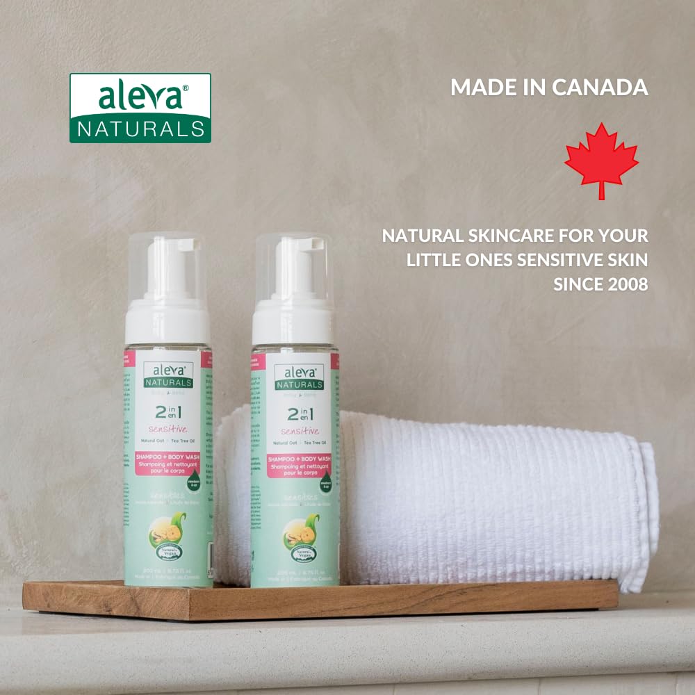 Aleva Naturals Hypoallergenic 2-in-1 Shampoo & Body Wash with Tea Tree Oil - Gentle Formula for Sensitive Skin, Newborns & Toddlers - 200ml - Perfect for Daily Bath Time & Baby Care Routine