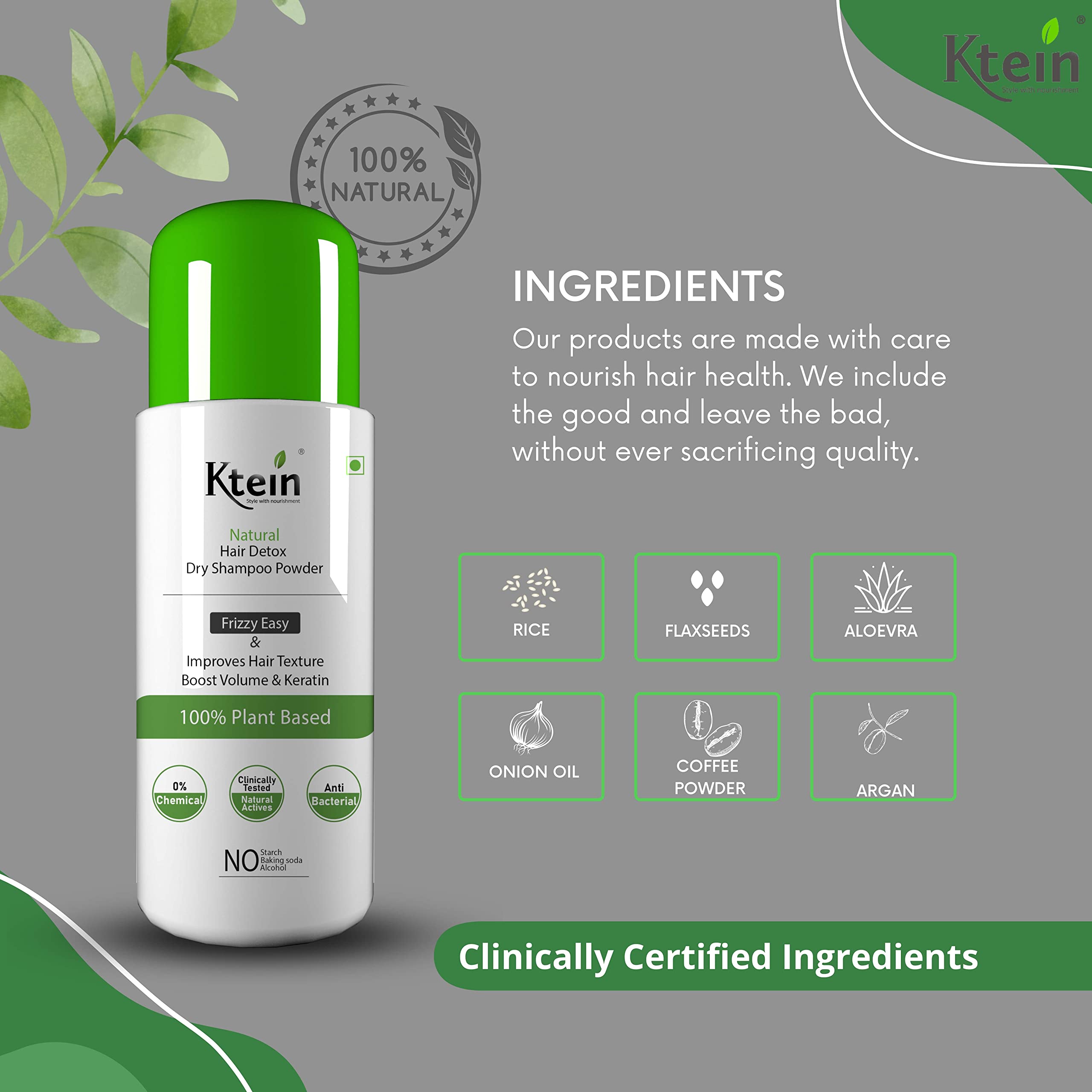 Ktein Natural Detox Dry Shampoo for Oily Hair - Volumizing & Refreshing Hair Care Solution | Perfect for Travel, Gym & Busy Mornings