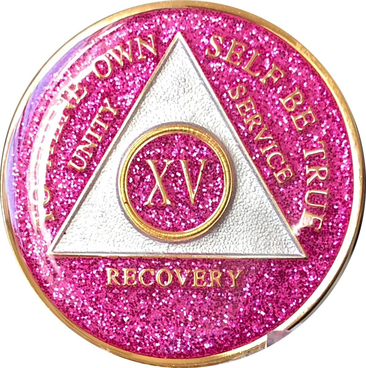 15 Year AA Medallion Glitter Pink Tri-Plate Poker Chip XV - Premium Casino Style Chips for Poker Nights, Home Games & Collectors