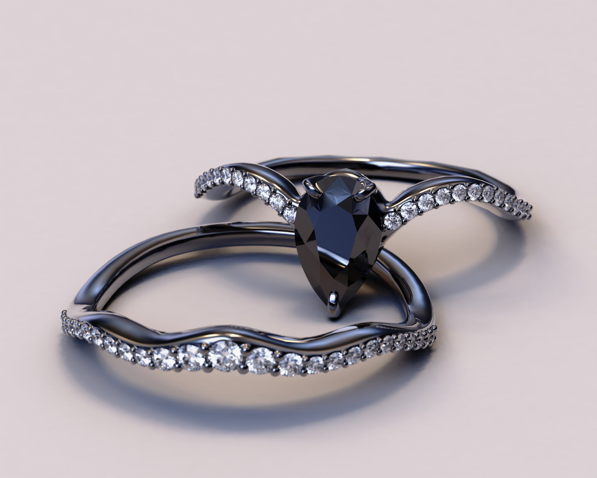 Black Diamond Pear-Shaped Engagement & Wedding Ring Set for Women – Elegant Bridal Jewelry for Proposals, Anniversaries & Special Occasions