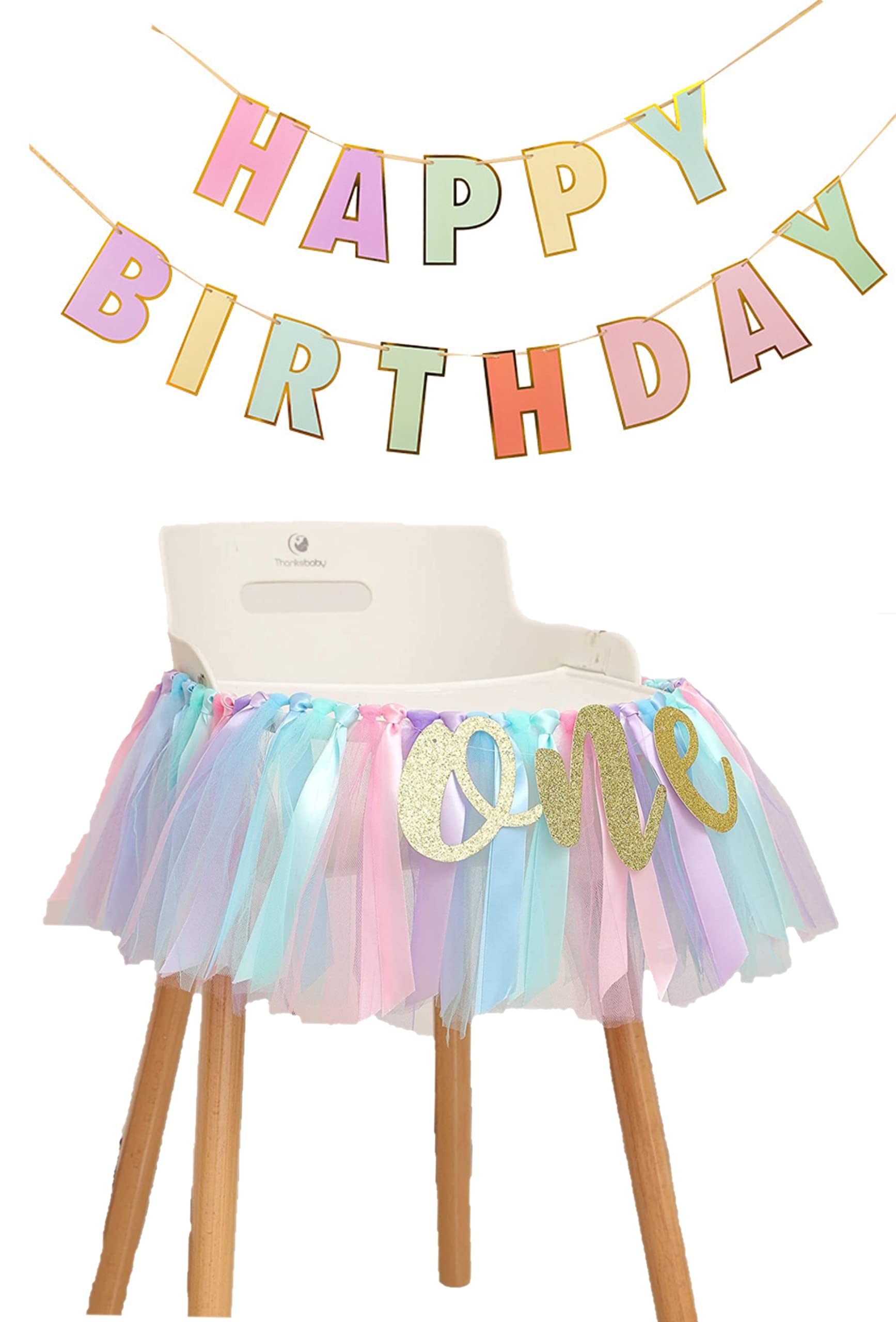 Rainbow High Chair Banner for 1st Birthday Party Decorations - Girls' First Birthday Tutu Skirt with Headband & Pennant - Perfect for Baby Shower, Birthday Photography & Nursery Decor (Rainbow Theme)