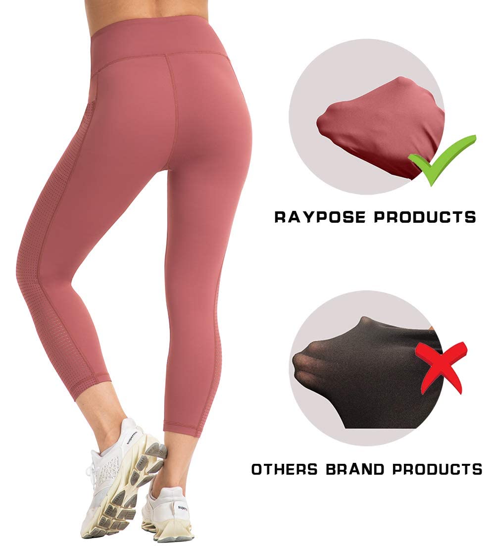 RAYPOSE Women's High Waist Workout Leggings with Pockets - Plus Size Gym Yoga Capri Pants with Mesh Cut Out Design for Running, Training & Lounge Wear