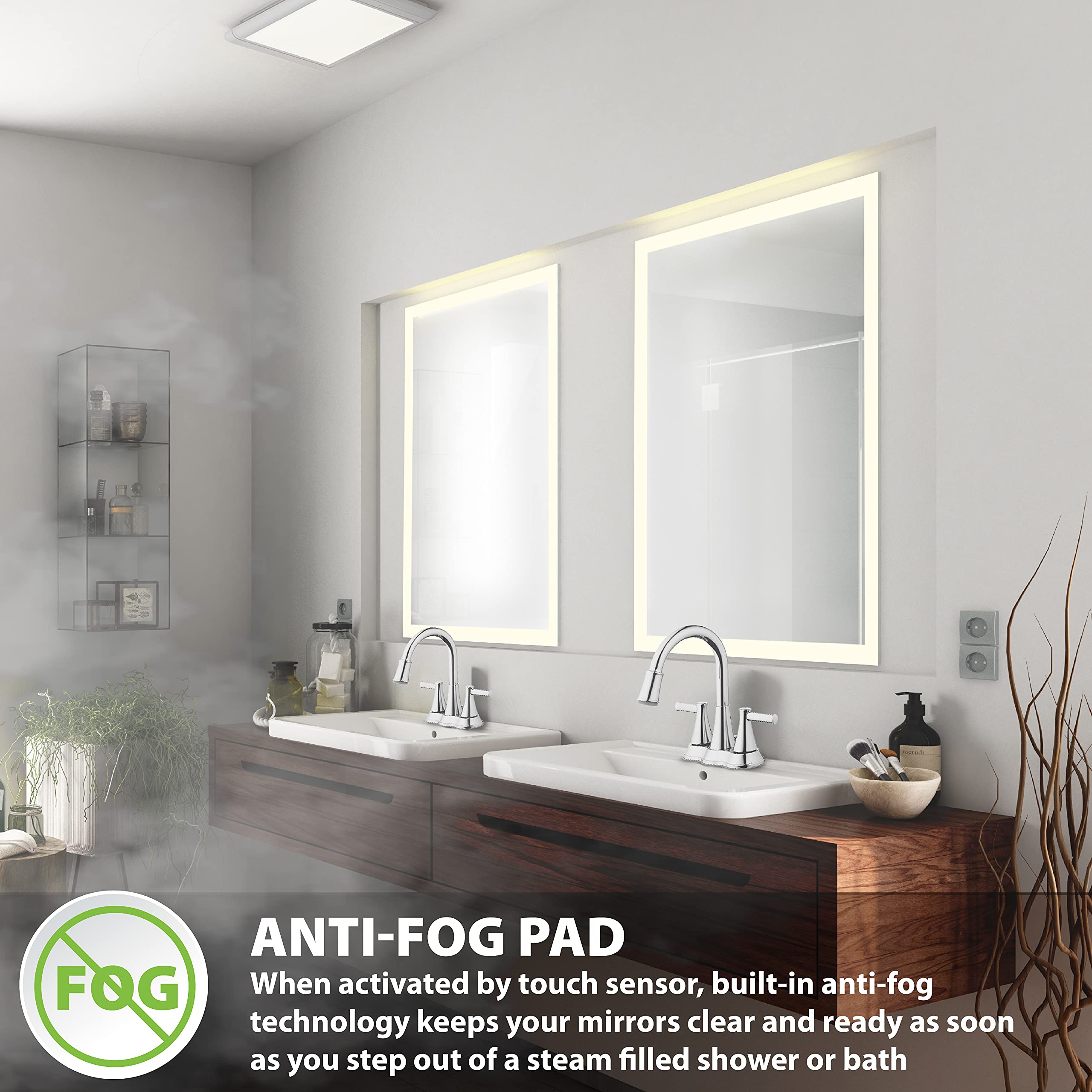 Homewerks 75-101A-BT Frameless LED Bathroom Mirror with Bluetooth Speakers, Anti-Fog, Wall Mounted, 30