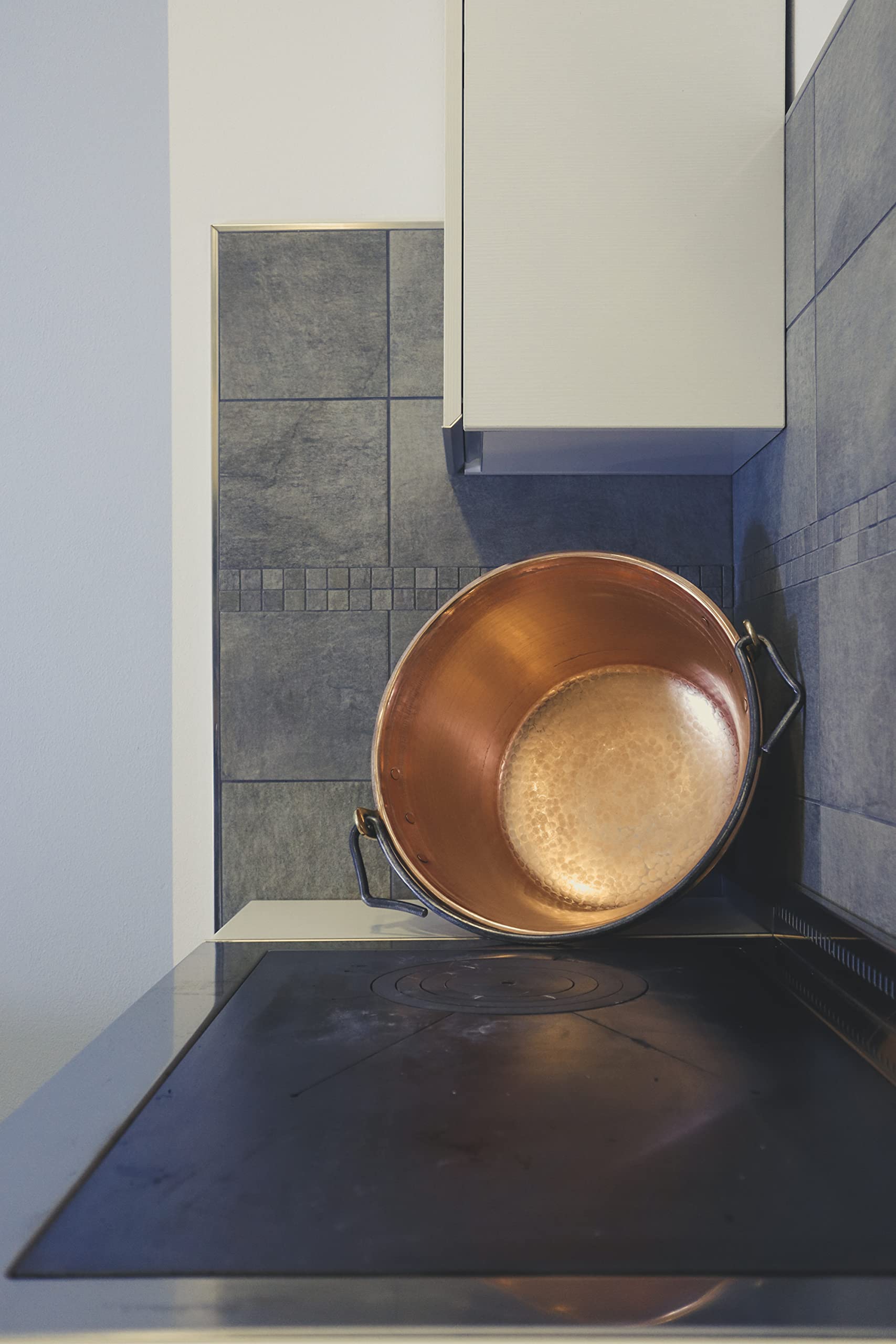 Handmade Traditional Copper Polenta Pot (37cm) - Artisan Crafted with Forged Iron Handle, Pure Copper Pan - Serves 20 - Perfect for Italian Cooking, Rustic Kitchens & Authentic Polenta Making