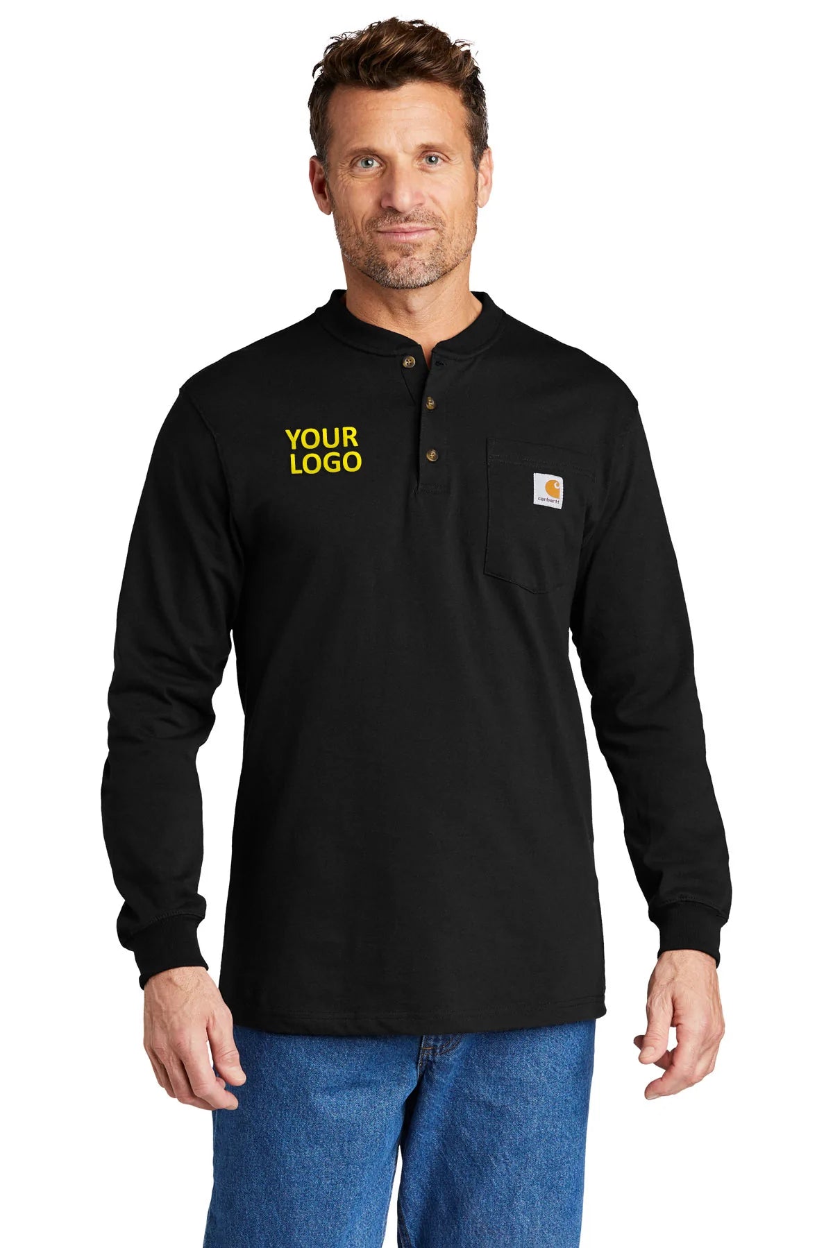Carhartt Men's Long Sleeve Henley Shirt - Comfortable Cotton Workwear T-Shirt for Casual & Outdoor Activities | Black