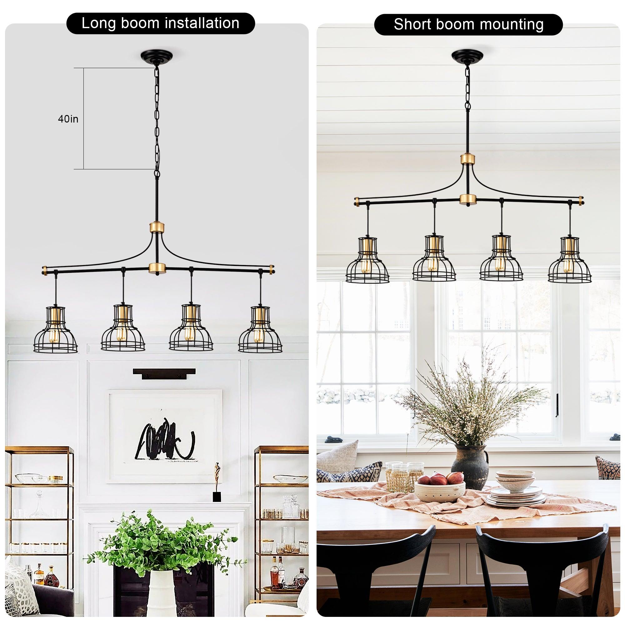 40 Inch Farmhouse Linear Chandelier - Matte Black & Gold Hanging Light Fixture with Metal Lampshade for Dining Room, Kitchen Island & Table Lighting | Rustic Home Decor, Modern Farmhouse Interior Design