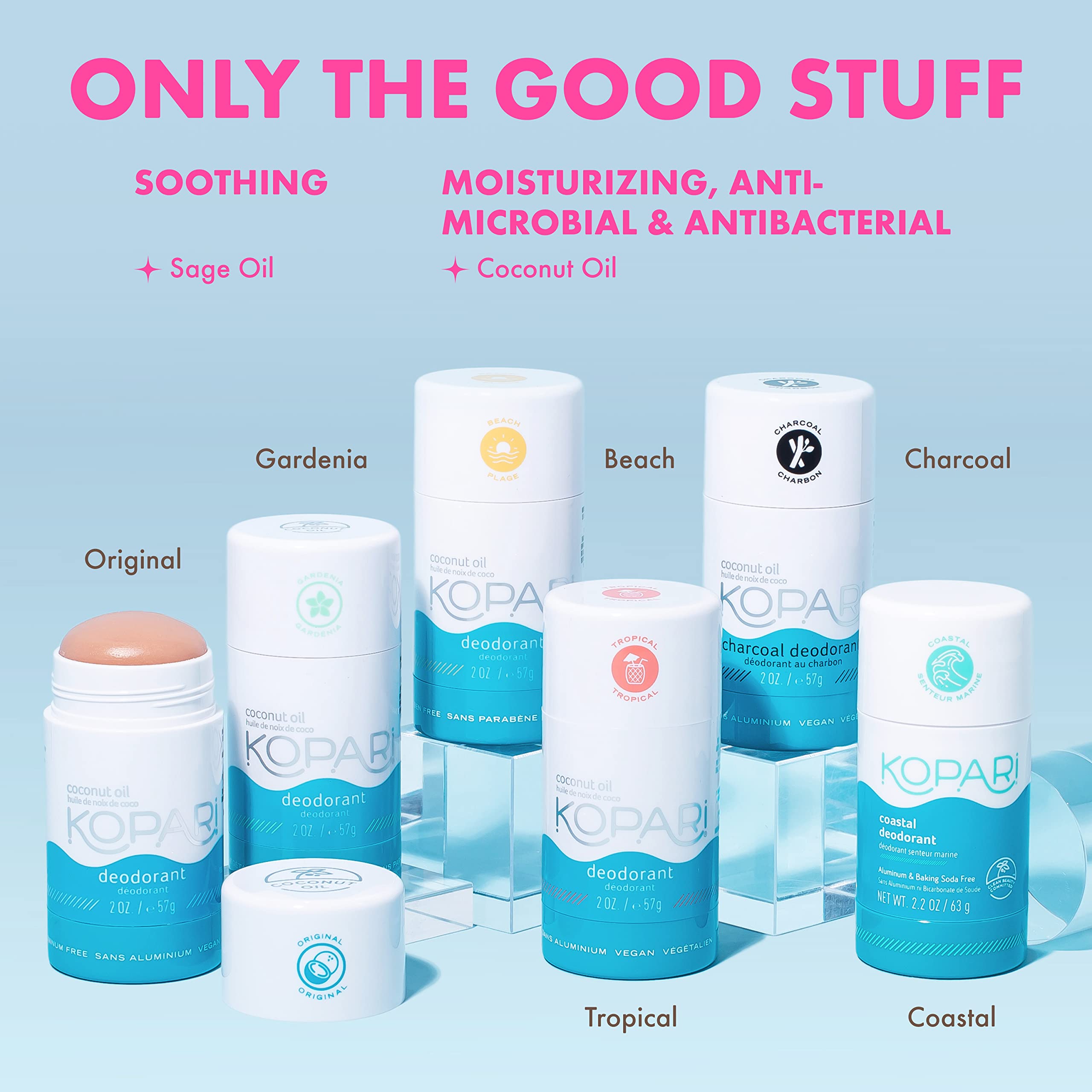 Kopari Aluminum Free Coconut Deodorant for Women & Men - Natural Plant-Based, Non Toxic, No Parabens or Baking Soda - Long Lasting Odor Protection - Original & Charcoal 2 Pack - Perfect for Gym, Work & Daily Freshness