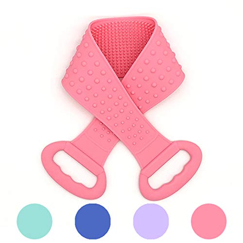Dual Sided Silicone Bath Body Brush with Long Handle - Foldable Back Scrubber for Shower & Exfoliation | Soft, Eco-Friendly & Travel-Friendly | Easy to Clean Skin Care Tool for Home, Spa & Gym Use (Pink)