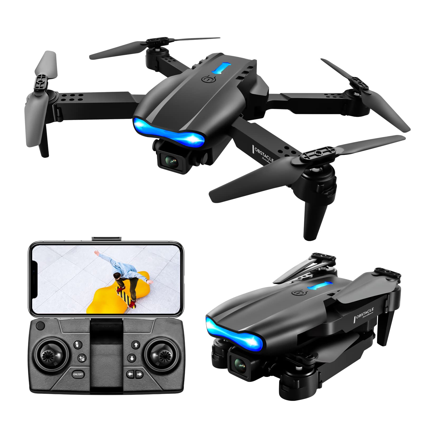 Foldable RC Drones with HD Camera for Adults - 4K Dual Camera, 3-Way Obstacle Avoidance, Headless Mode, Gravity Sensor | Mini Camera Drone for Aerial Photography, Travel Vlogging & Outdoor Adventures (Black)