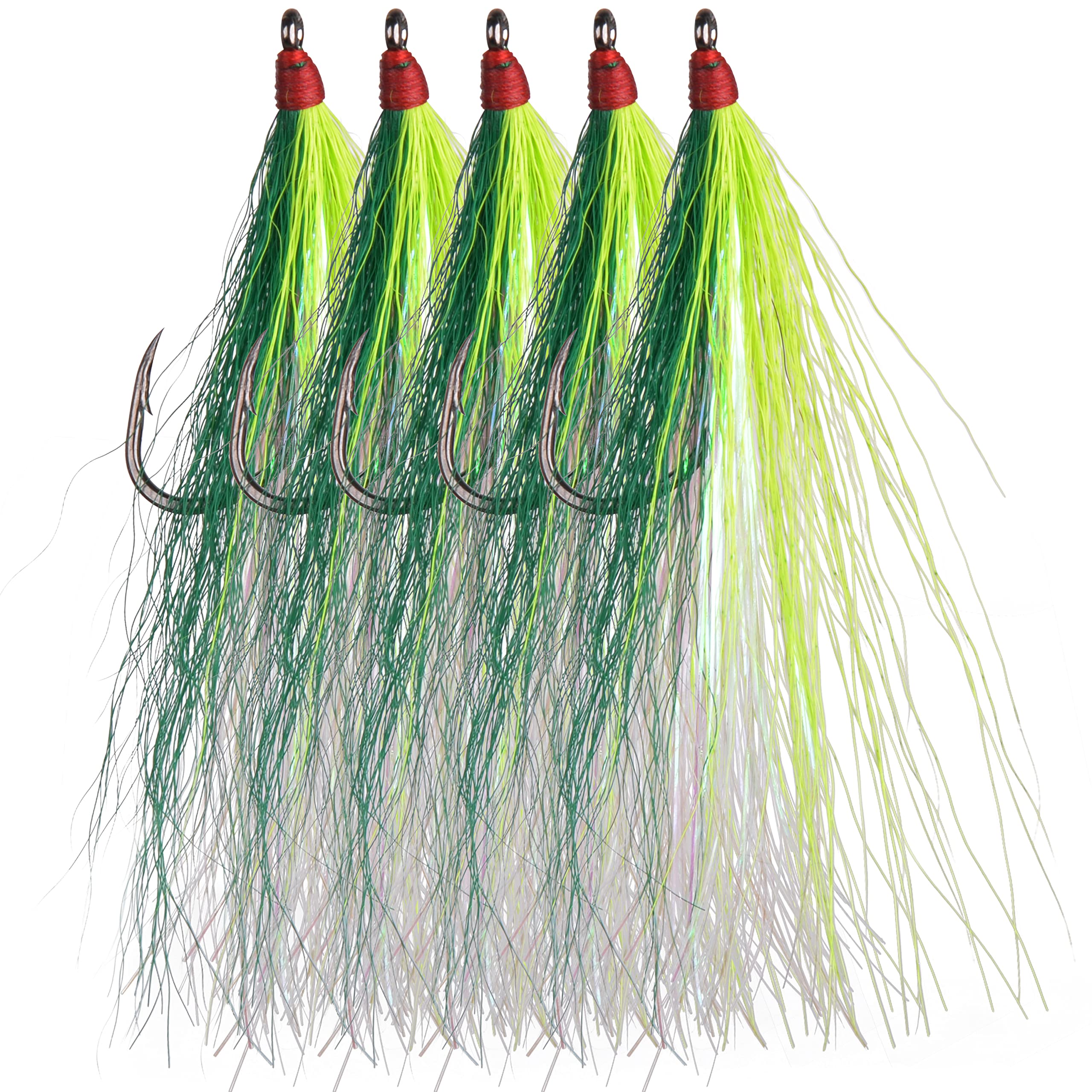 Bucktail Fishing Lures 5 Colors - Saltwater Flounder Salmon Trout Bass - for Sea & Pier Fishing