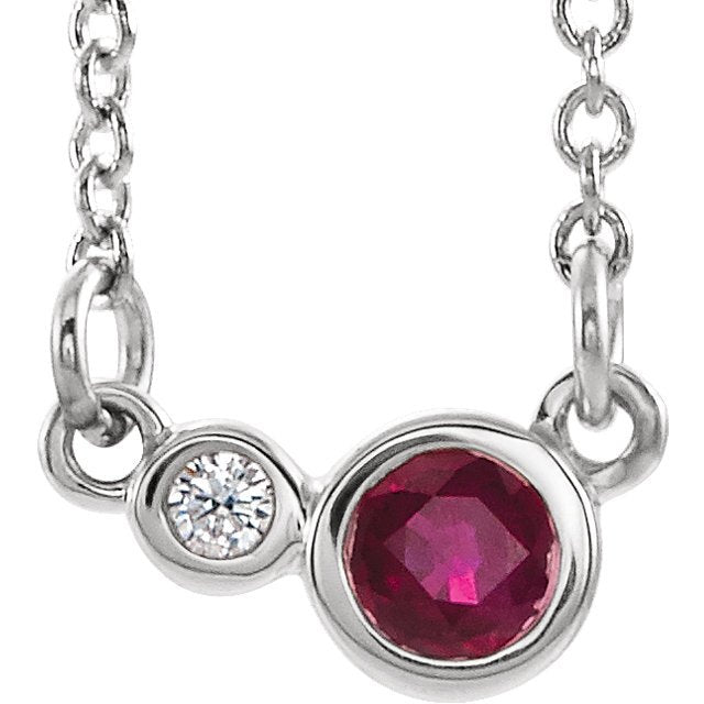 14K Gold Genuine Ruby & Diamond Two Stone Bezel Set Petite Necklace for Women - Elegant Gift for Anniversary, Valentine's Day & Special Occasions