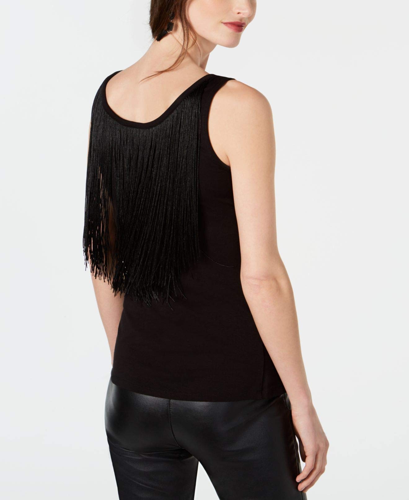 INC Women's Fringe Tank Top - Black Size M | Stylish Summer Casual Top for Beach, Party & Everyday Wear