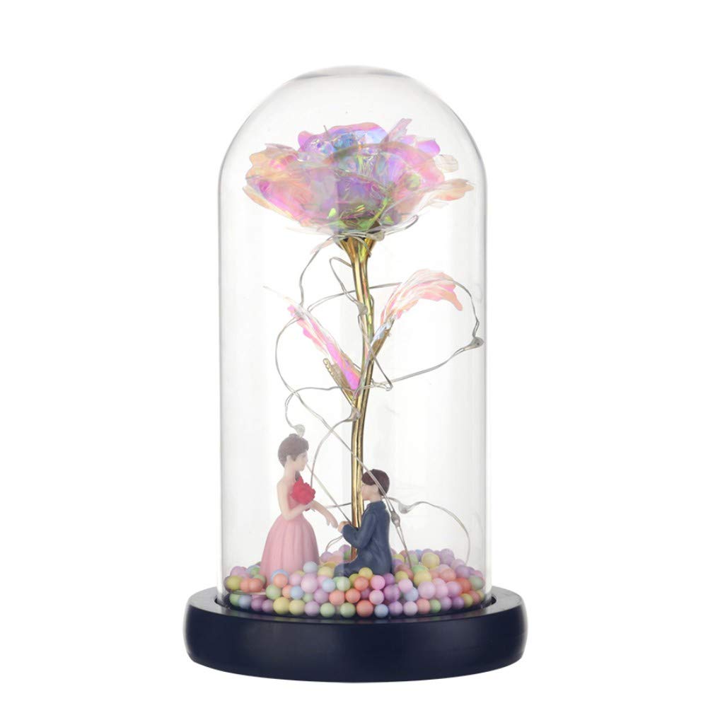 24K Gold Rose Galaxy Flower in Glass Dome with LED Light - Romantic Eternal Rose Gift for Wedding, Valentine's Day, Mother's Day, Christmas - Perfect for Anniversary Surprise, Home Decor & Luxury Present