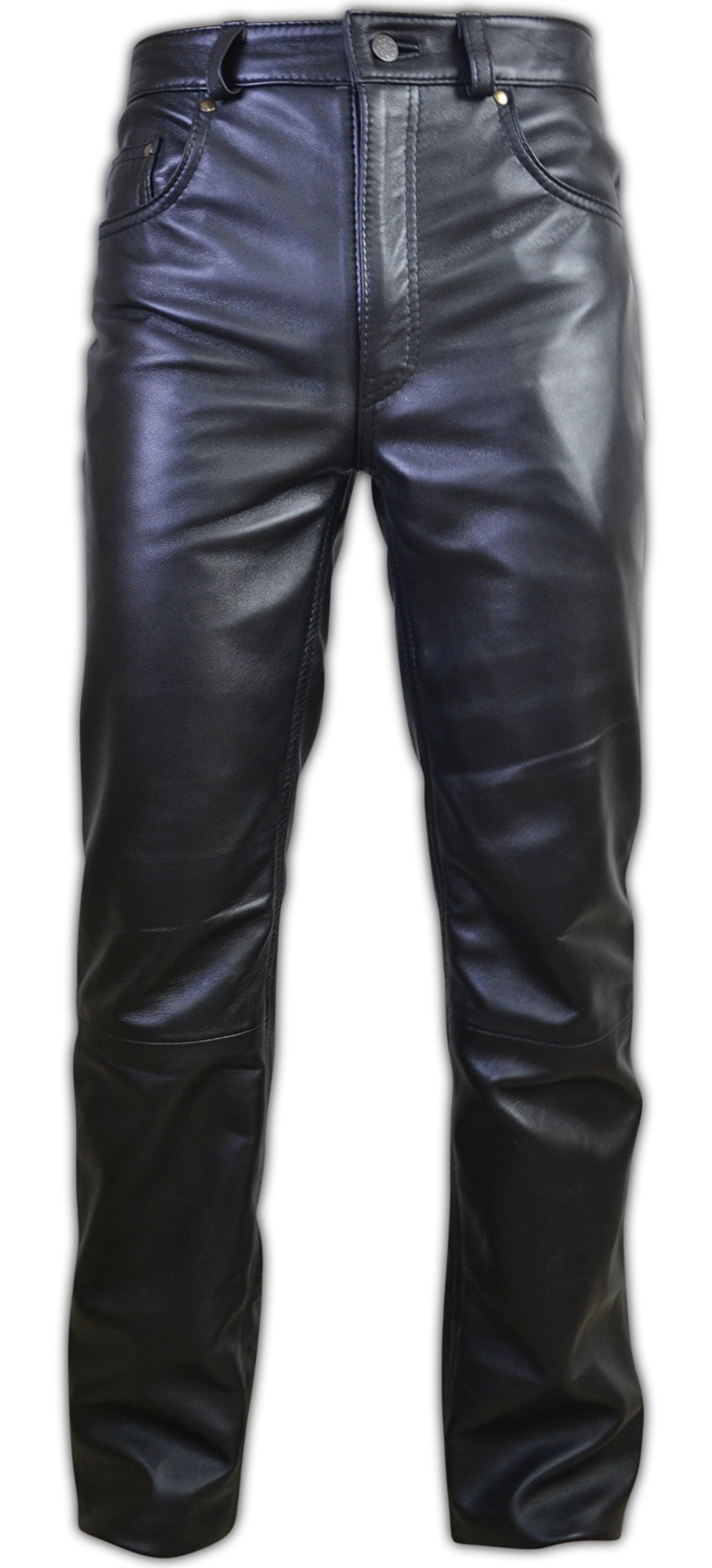 SouthBeachLeather Men's 5-Pocket Motorcycle Pants - Genuine Black Leather Riding Pants for Men - Perfect for Motorcycle Rides, Biker Events & Casual Wear