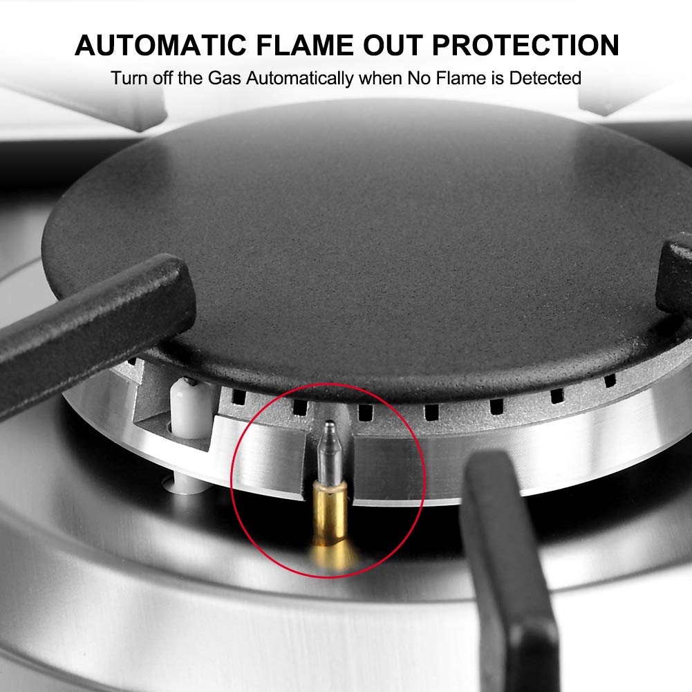 ThermoMate 36 Inch Built-In Gas Cooktop - 5 High Efficiency Burners, NG/LPG Convertible Stainless Steel Rangetop with Thermocouple Protection & 120V AC - Perfect for Home Kitchen, Restaurant & Outdoor Cooking
