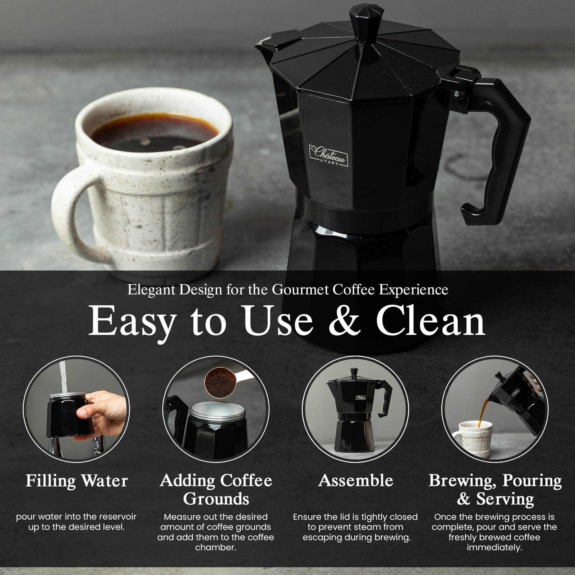 Stovetop Moka Espresso Coffee Maker - 10.6oz Aluminum Italian Coffee Pot for Rich Full-Body Brew - Perfect for Home, Office & Camping Use