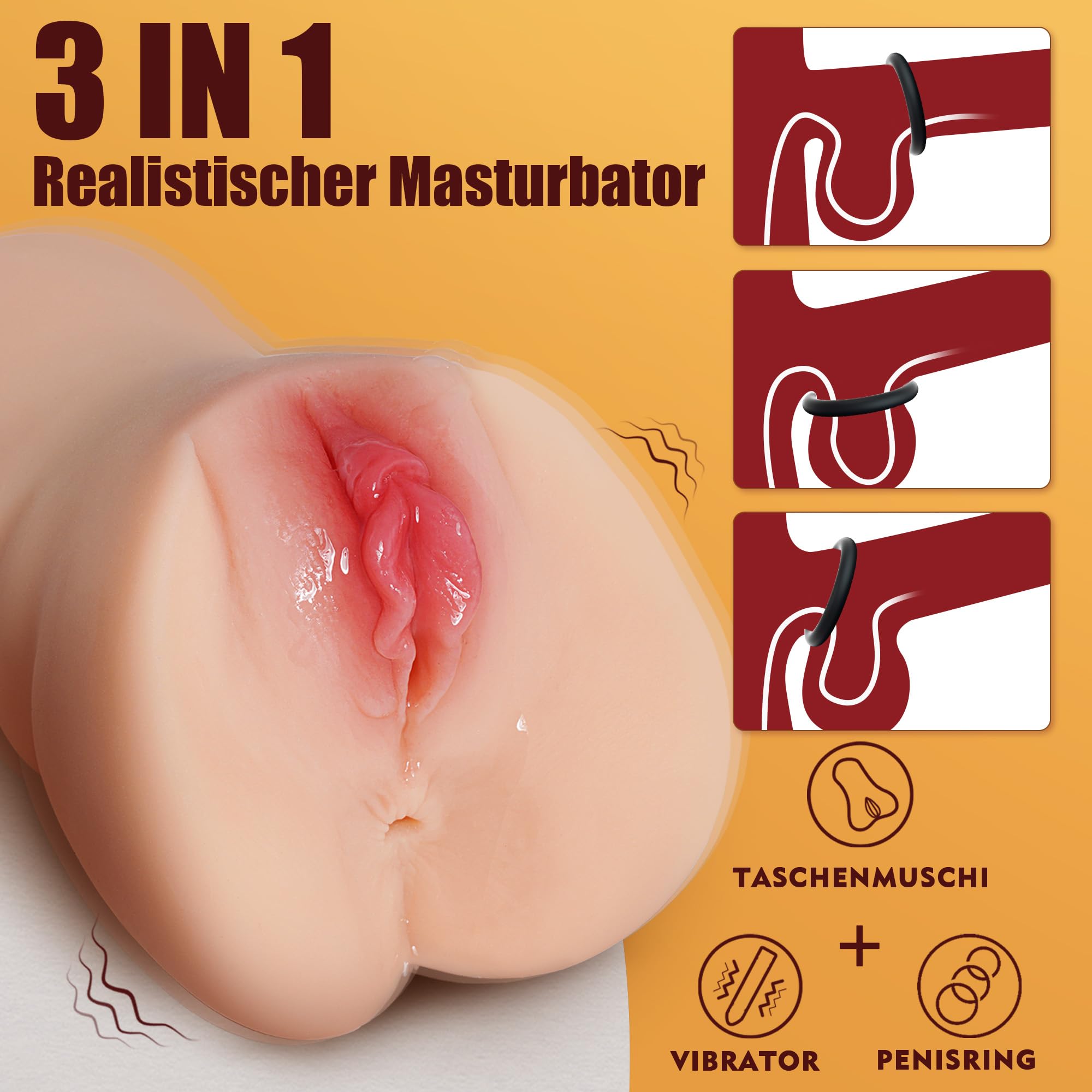 700G Male Masturbator - Realistic 3D Vagina & Clitoris Vibrating Sex Toy for Men with Anal Ring - Portable Pocket Pussy & Dildo for Solo Pleasure - Perfect for Home Use, Travel & Discreet Adult Play