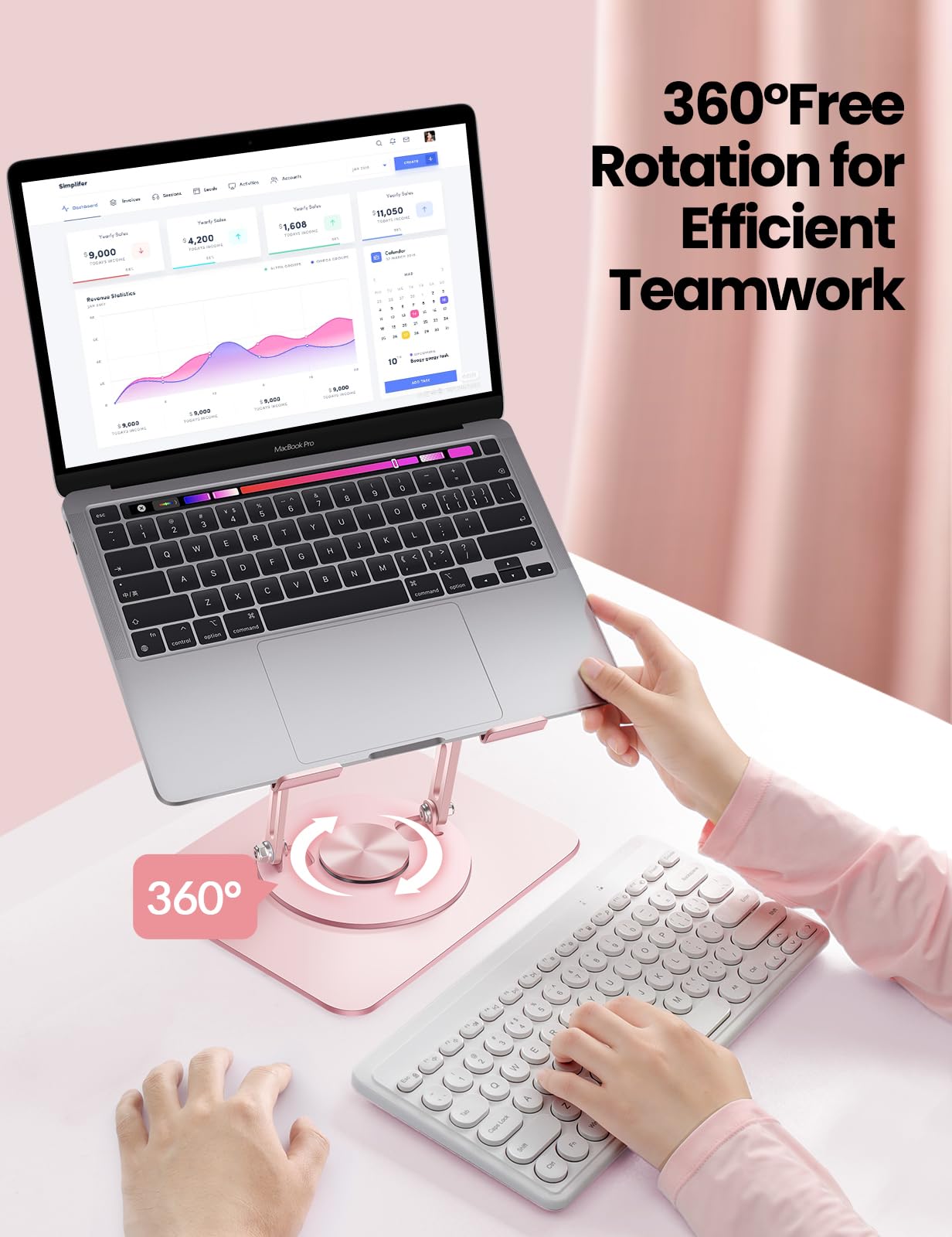 Vaydeer Adjustable Laptop Stand with 360° Rotation & Foldable Design - Ergonomic Laptop Riser for MacBook, Dell, HP 10-15.6 Inch Laptops (Pink) - Perfect for Home Office, Gaming & Workspace Setup
