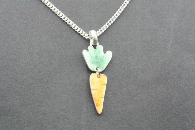 2-Piece Carrot Pendant Necklace - Sterling Silver with Enamel on 45cm Link Chain - Perfect for Easter Gifts, Spring Fashion & Vegetable Lover Jewelry