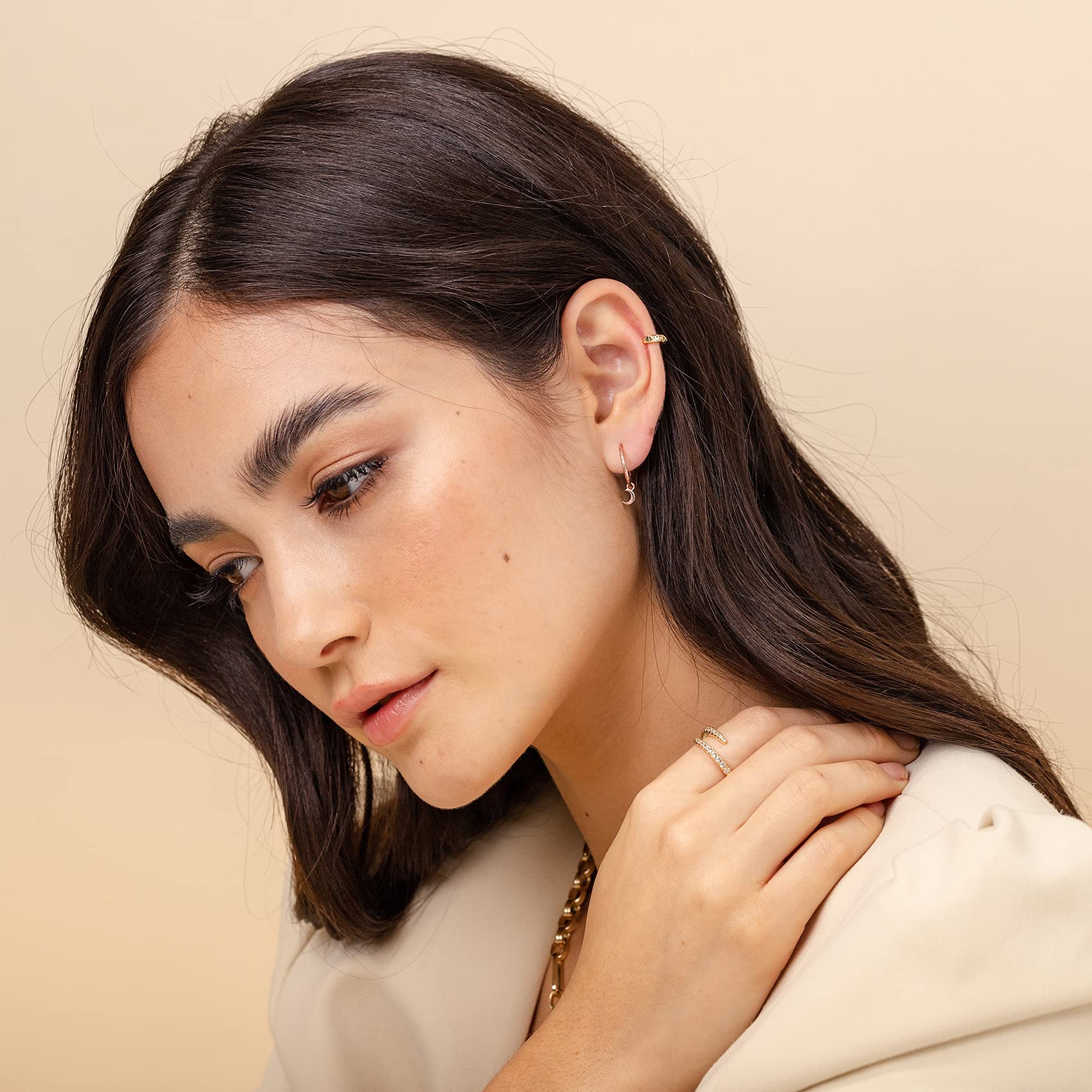 PAVOI 14K Gold Plated 925 Sterling Silver Huggie Hoop Earrings with Dangle | Small Hoop Earrings for Women | Trendy Everyday Jewelry | Perfect for Work, Date Night & Special Occasions