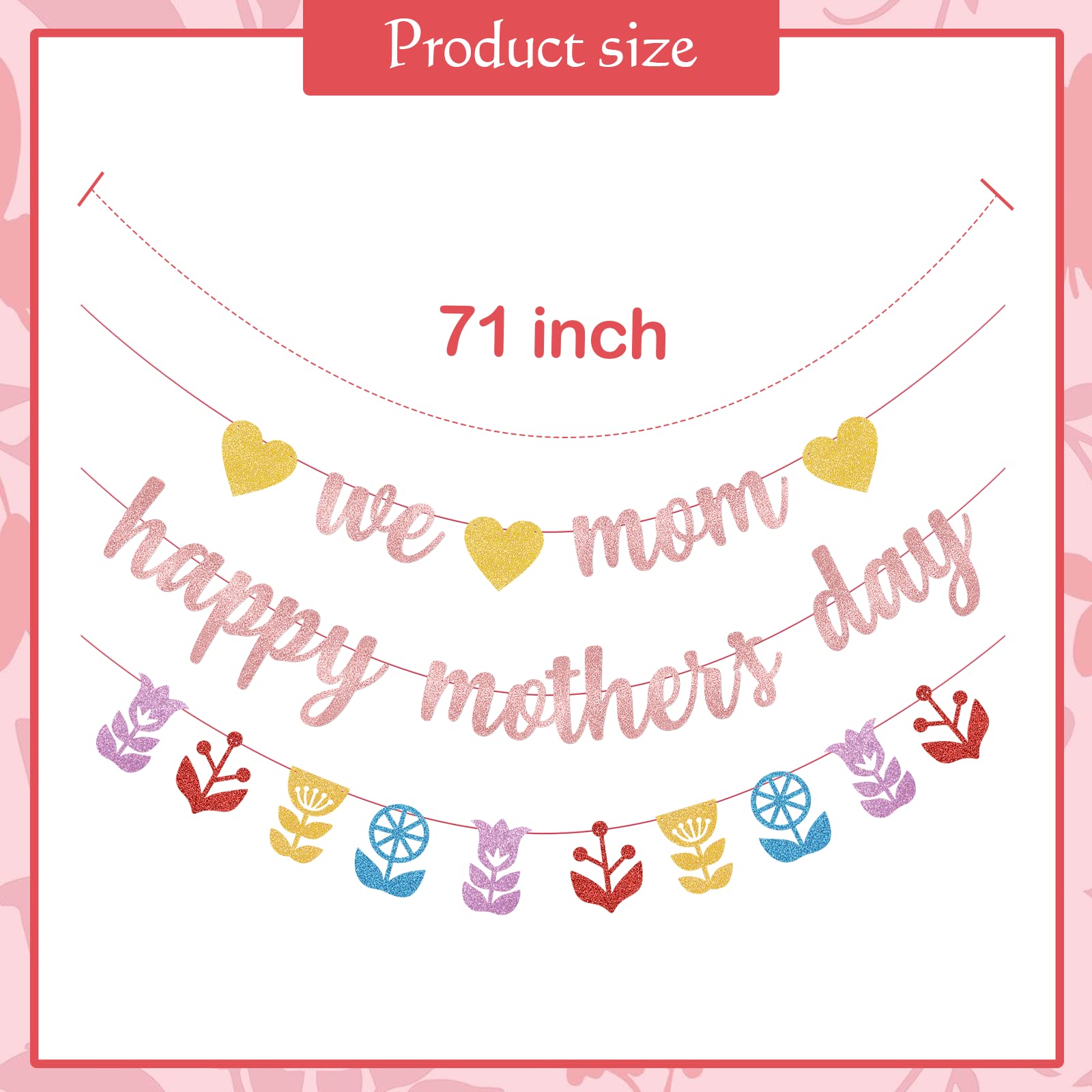 Rose Gold Happy Mother's Day Banner - Large We Love Mom Sign for Mother's Day Party Decorations, Home & Office Celebration Supplies - Perfect for Wall Decor, Photo Backdrops & Family Gatherings