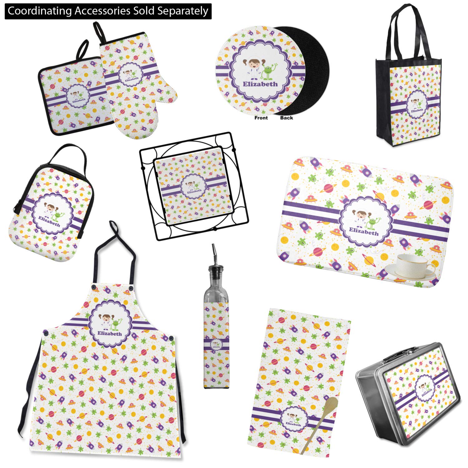 Custom Girls Space Themed Oven Mitt and Pot Holder Set - Personalized with Name or Text - Perfect for Baking, Cooking, and Kitchen Decor