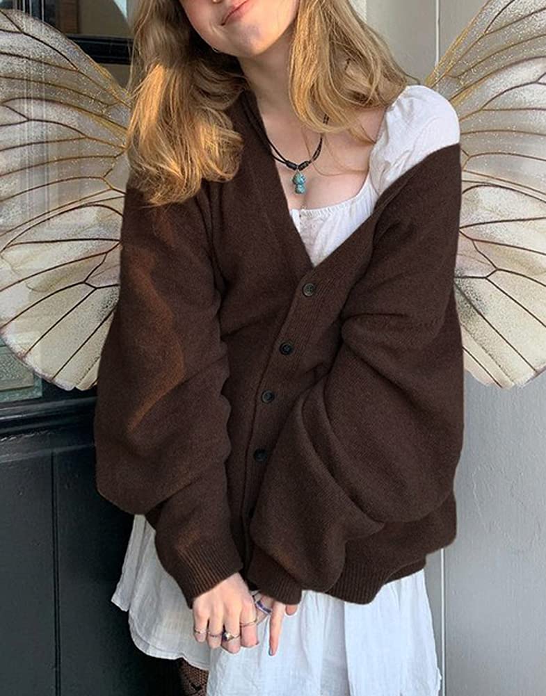 Hotmiss Women's Brown V-Neck Button Down Knitted Cropped Cardigan Sweater | Streetwear Shrug Crop Top | Perfect for Layering, Casual Outfits & Fall Fashion