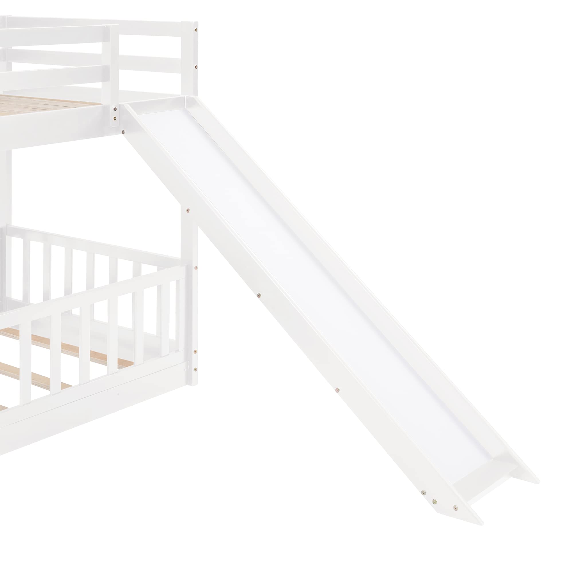 Bellemave Twin Over Twin Kids Bunk Bed with Slide & Ladder - Low Profile Safety Design with Removable Guardrail - Perfect for Small Bedrooms, Playrooms & Sleepovers (White)