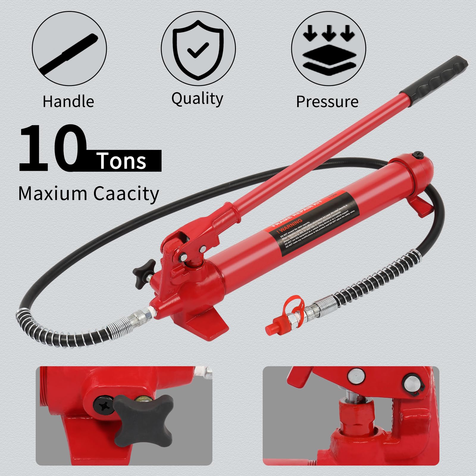 10 Ton Porta Power Hydraulic Kit with Case - Heavy Duty Automotive Frame Repair Tool for Car, Truck & Farm Equipment - Perfect for Autobody Shops, Construction Sites & DIY Vehicle Maintenance