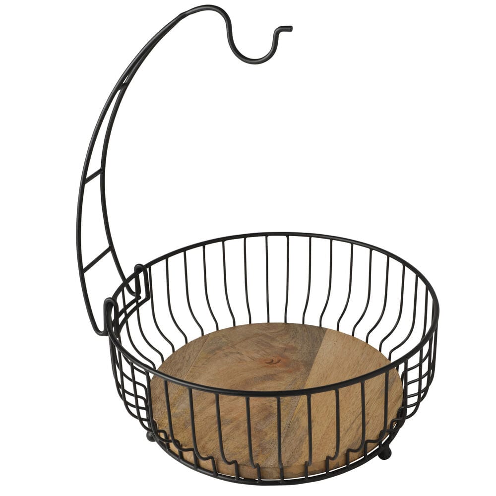 Savannah Fruit Storage Basket with Banana Hook - Natural Woven Basket for Organizing Fruits, Vegetables & Kitchen Essentials - Perfect for Countertop, Pantry & Farmhouse Decor