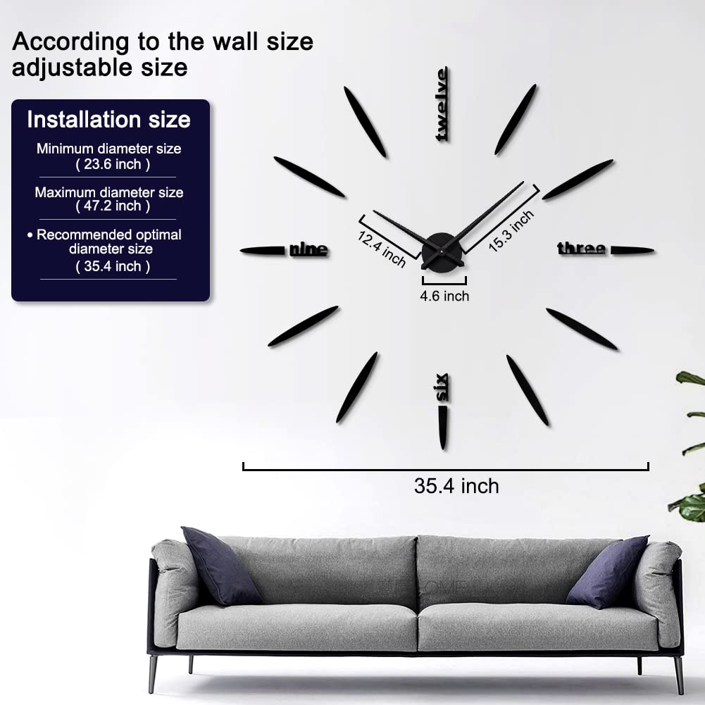 3D Mirror Stickers DIY Wall Clock - Large Frameless Modern Design for Home, Living Room, Bedroom & Office Decor - Unique Gift Idea (Black) | Perfect for Wall Art, Interior Design & Stylish Timekeeping