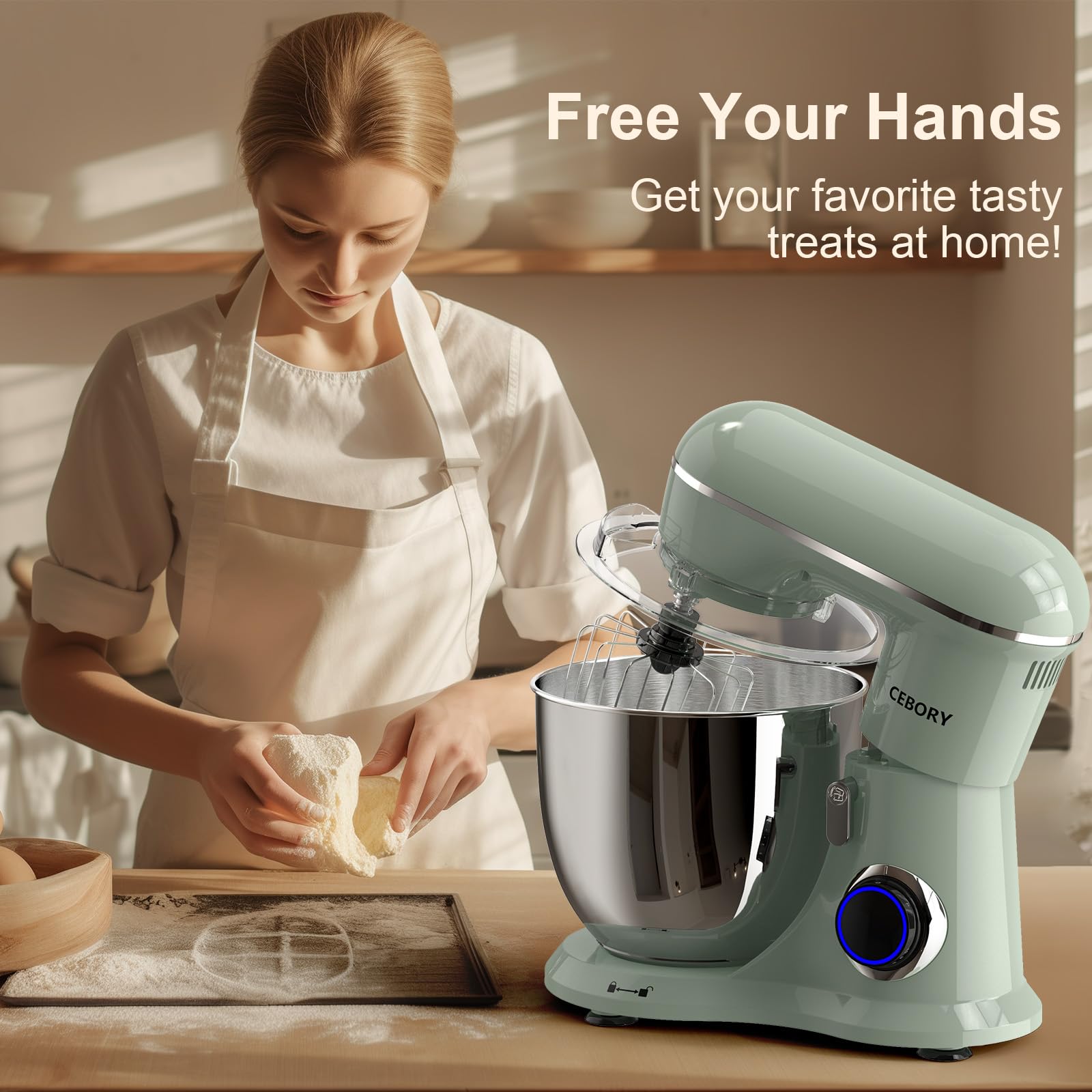 3-IN-1 Electric Stand Mixer, 6.5QT Bowl 660W 10-Speed Kitchen Mixer with Dough Hook, Beater & Whisk - Perfect for Baking Bread, Cakes, Cookies & Home Cooking (Green) | Ideal for Bakers, Home Chefs & Kitchen Enthusiasts