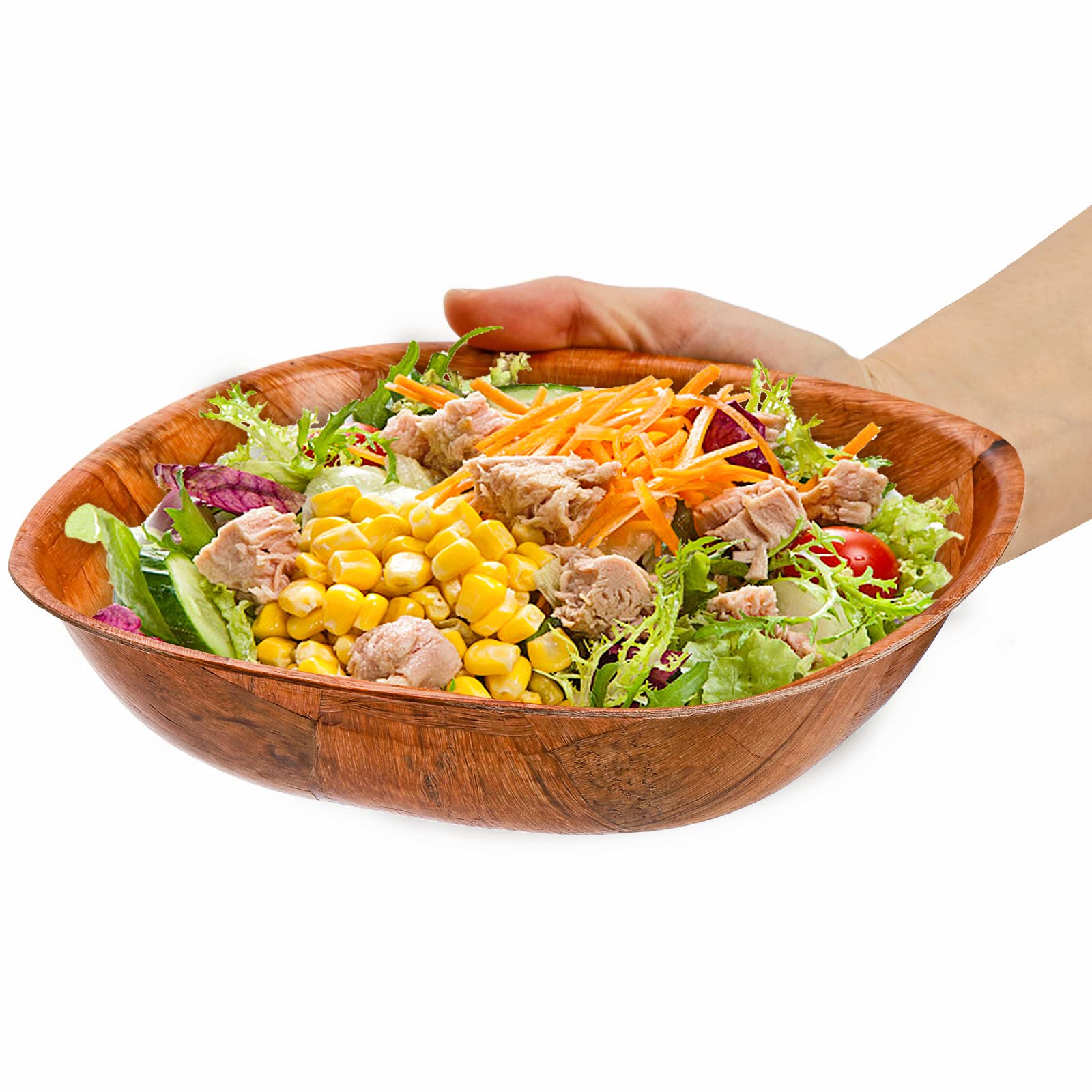 Elsjoy 8 Pack 8 Inch Wooden Woven Salad Bowls - Reusable Square Serving Bowls Set for Mixing, Snacks, Fruits | Unbreakable Eco-Friendly Kitchenware for Parties, Picnics, and Home Dining