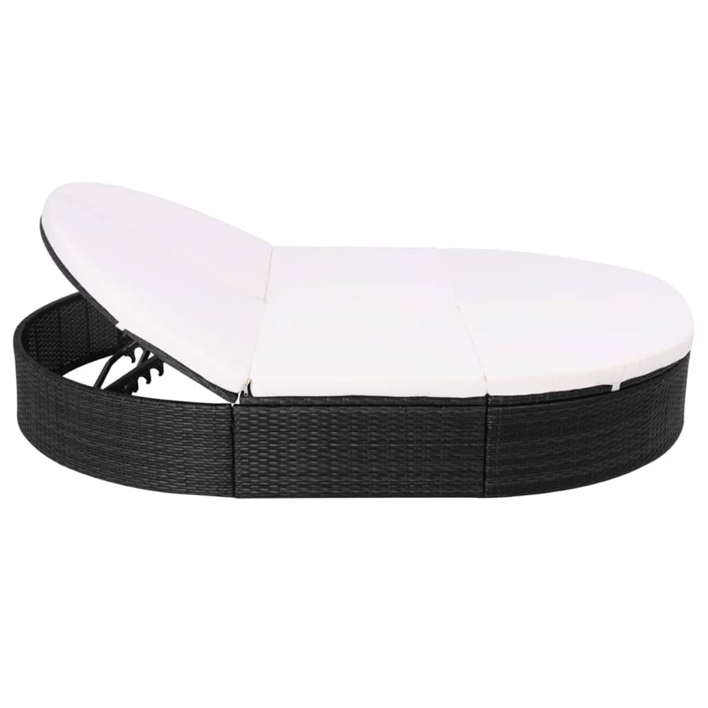 Outdoor Rattan Lounge Bed with Adjustable Back & Cushion - Black Poly Rattan Garden Furniture for Patio, Poolside, or Backyard Relaxation (Fast Delivery)