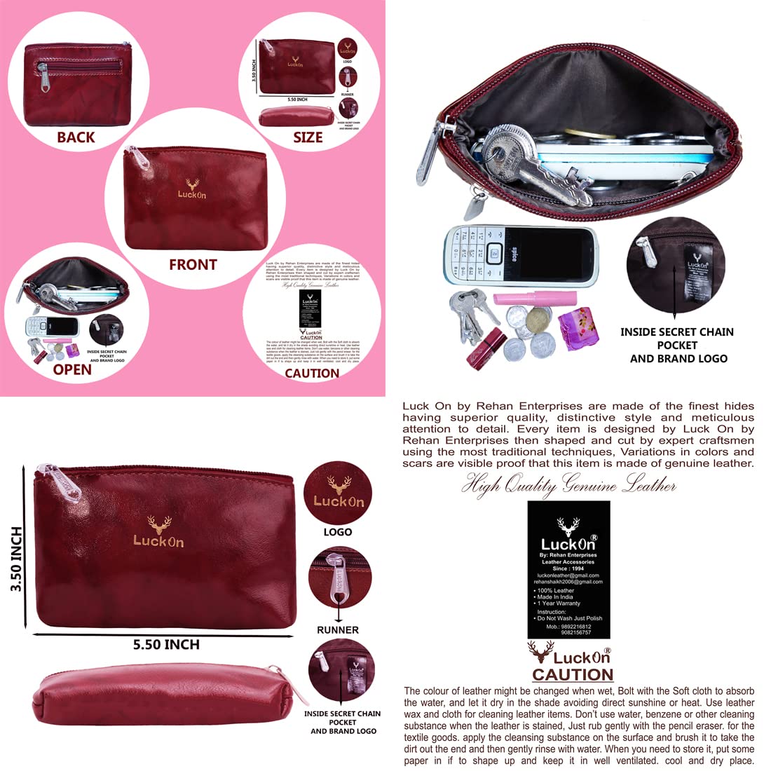 LuckOn Genuine Leather Women's Small Wallet - Compact Coin Purse & Card Holder for Ladies (5.5