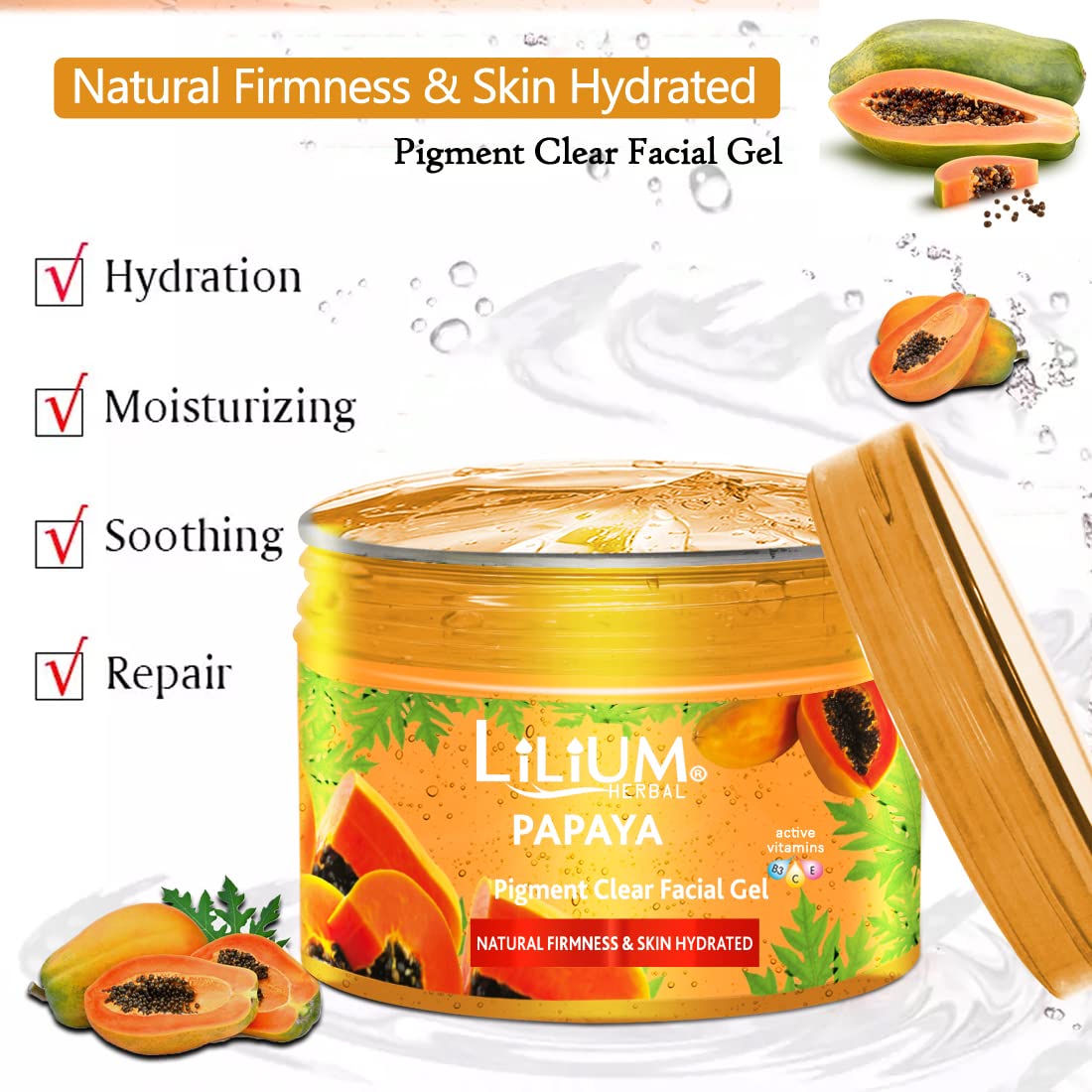 Lilium Pigment Clear Papaya Facial Gel - 250g | Natural Firming & Hydrating Skin Brightening Gel | Nourishes & Tightens Skin | Perfect for Daily Skincare Routine & Anti-Aging Treatment